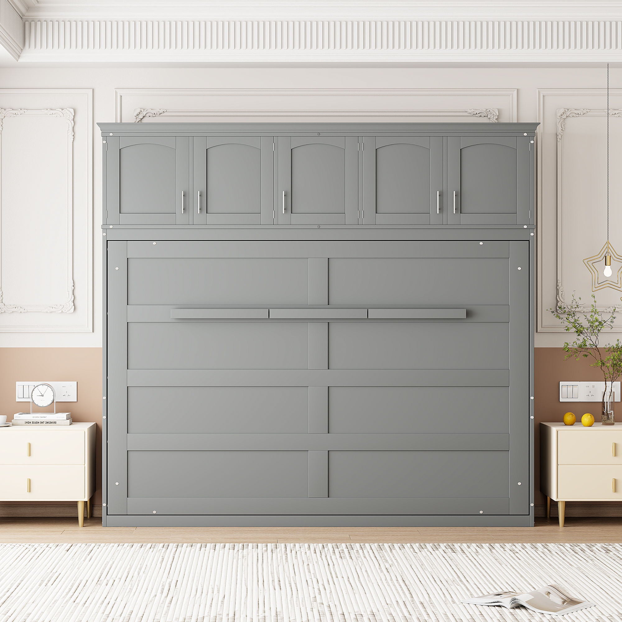 Murphy Modern Bed With Top Cabinets For Space Saving And Comfort