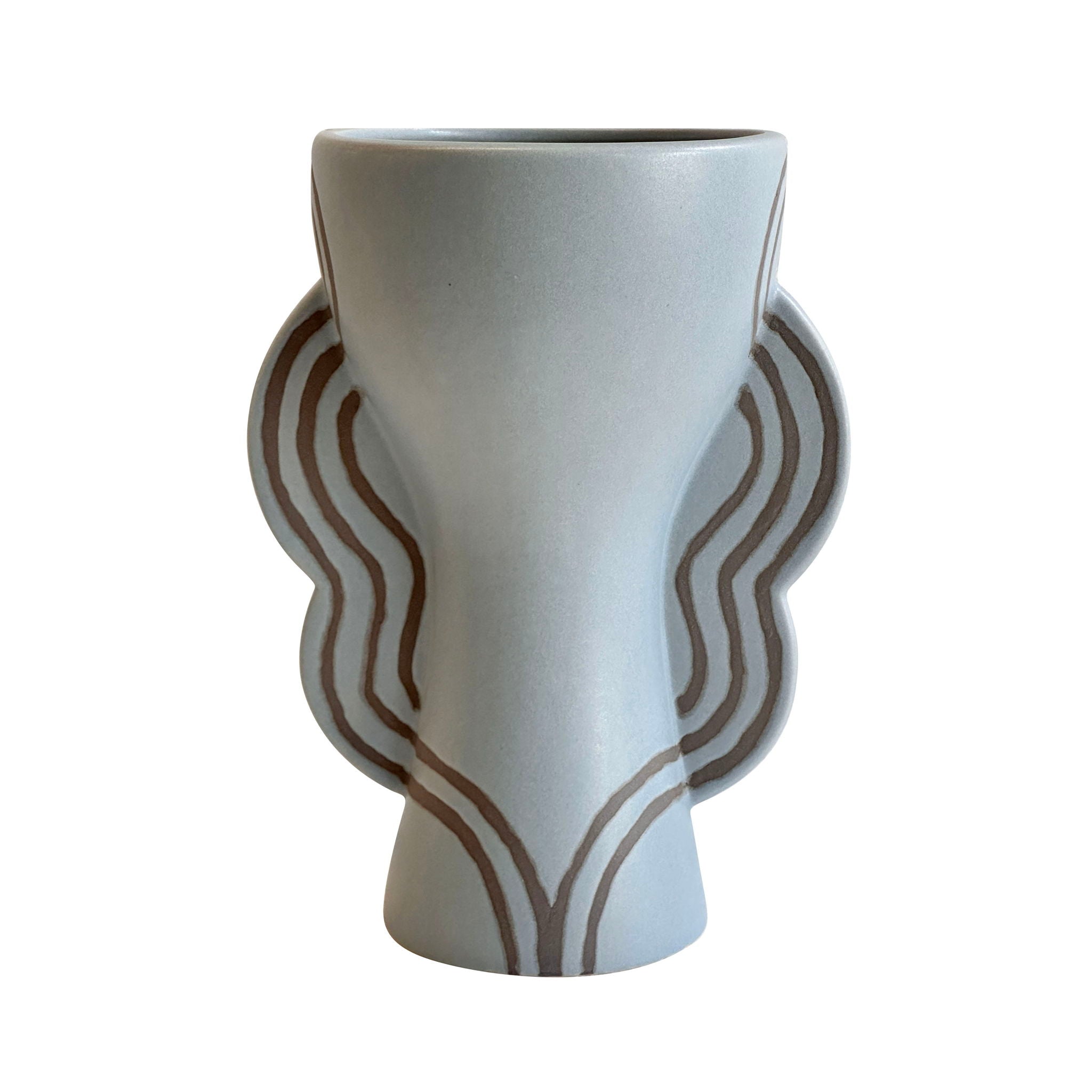 Earthenware - Line Art Goblet Vase - Light Blue