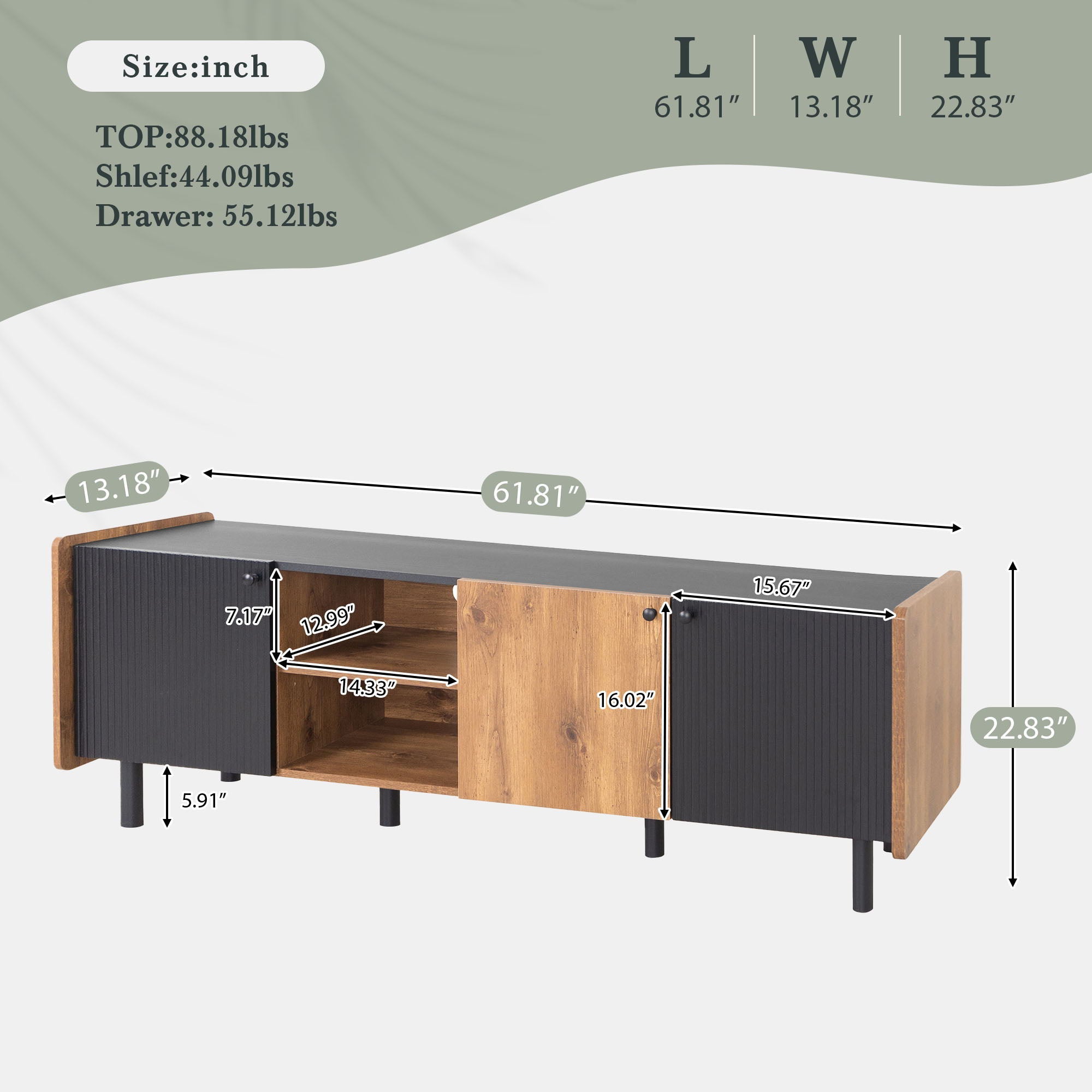 Mid Century TV Stand With 3 Cabinets, Media Console Table For Tvs Up To 70'', Entertainment Center With Storage For Living Room - Black / Brown
