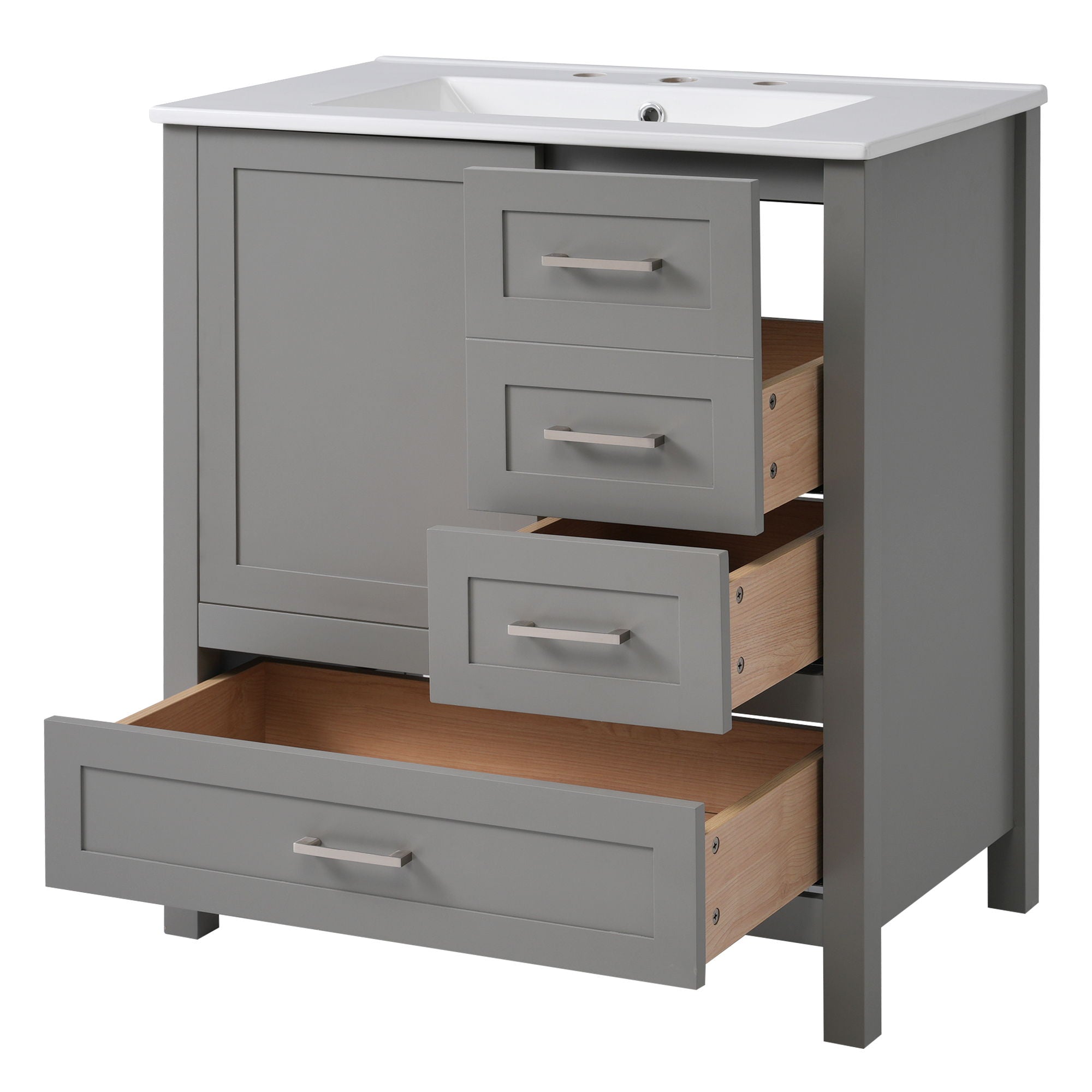 Modern Bathroom Vanity With Ceramic Sink, Solid Frame And Storage Solutions