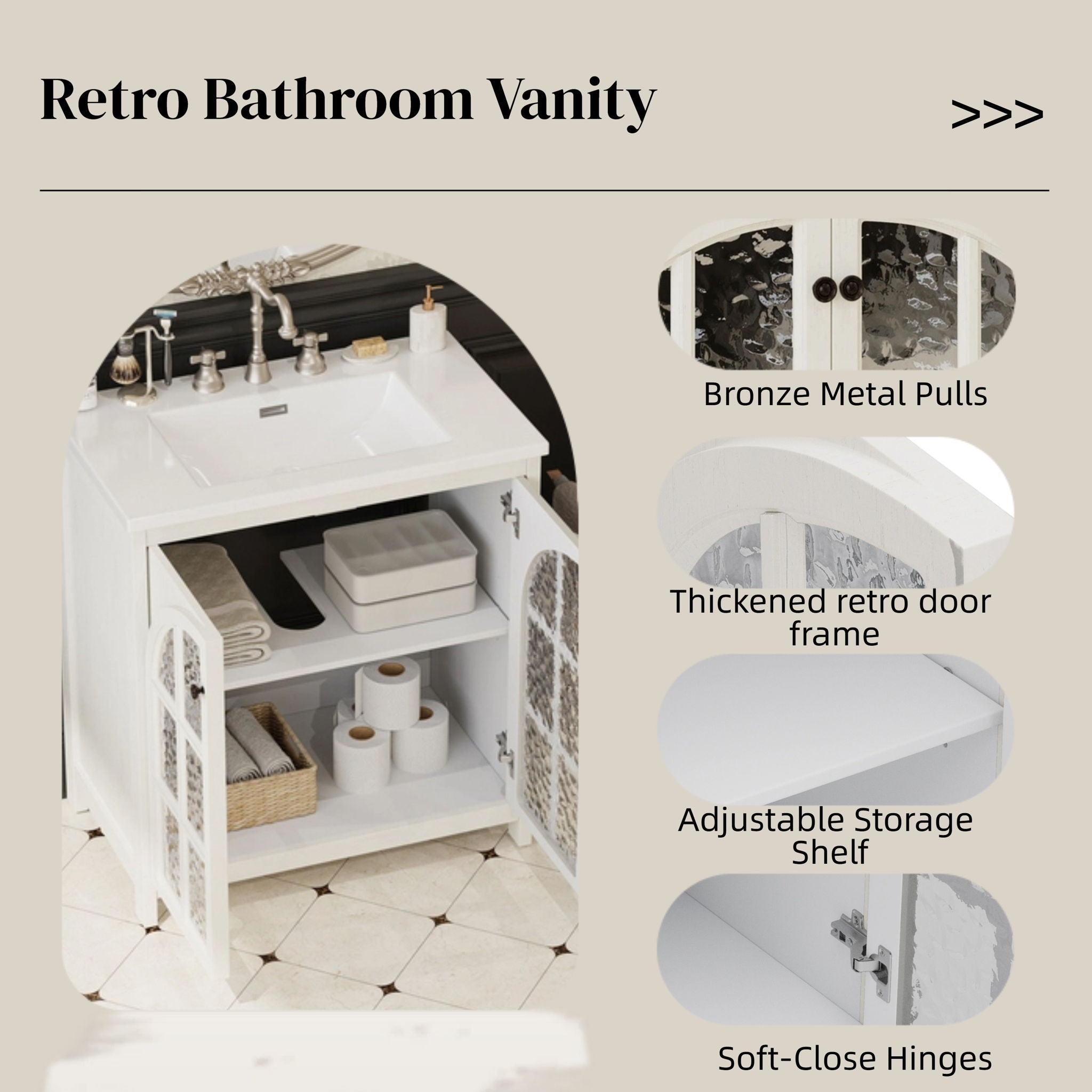 Vintage Farmhouse Bathroom Vanity With Ceramic Sink