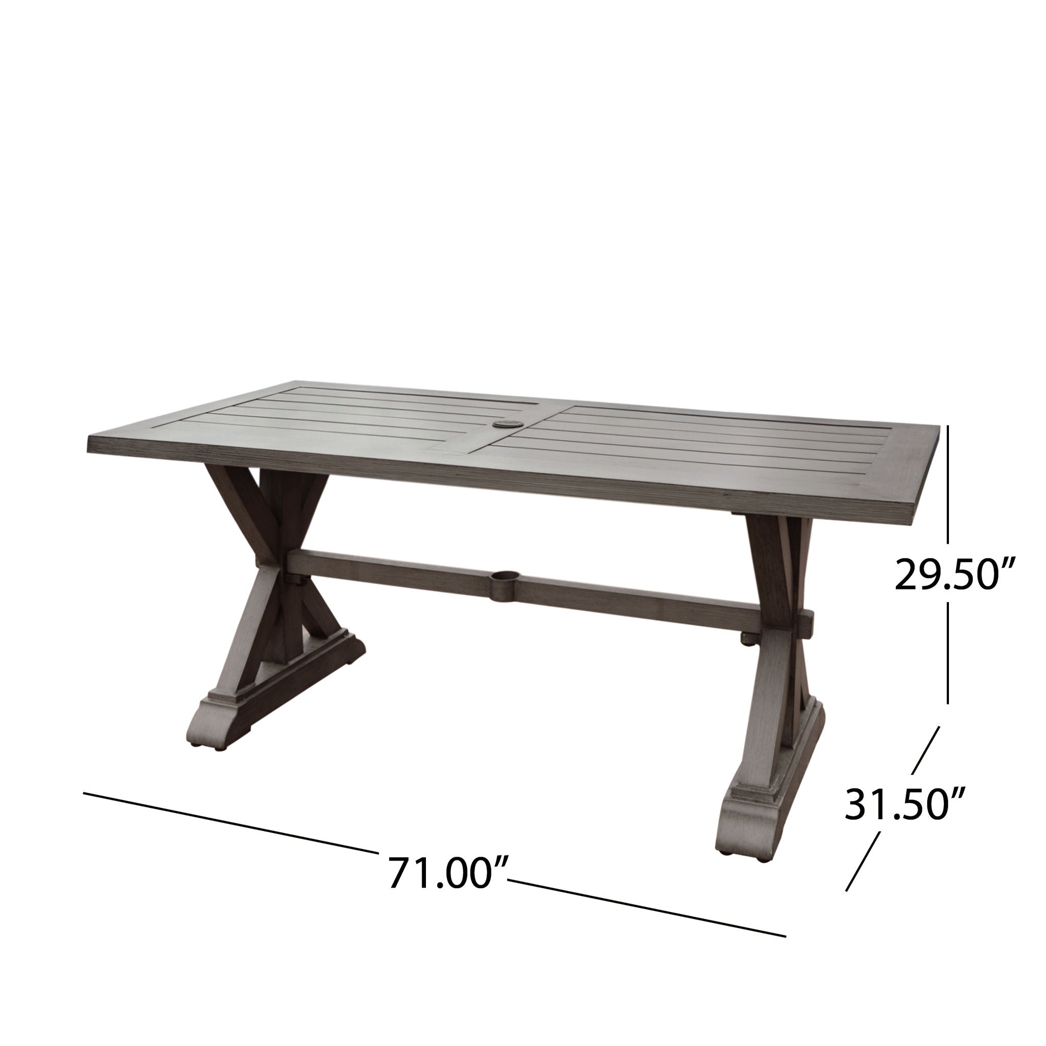 Modern Outdoor Dining Table With X Shaped Legs, Umbrella Hole