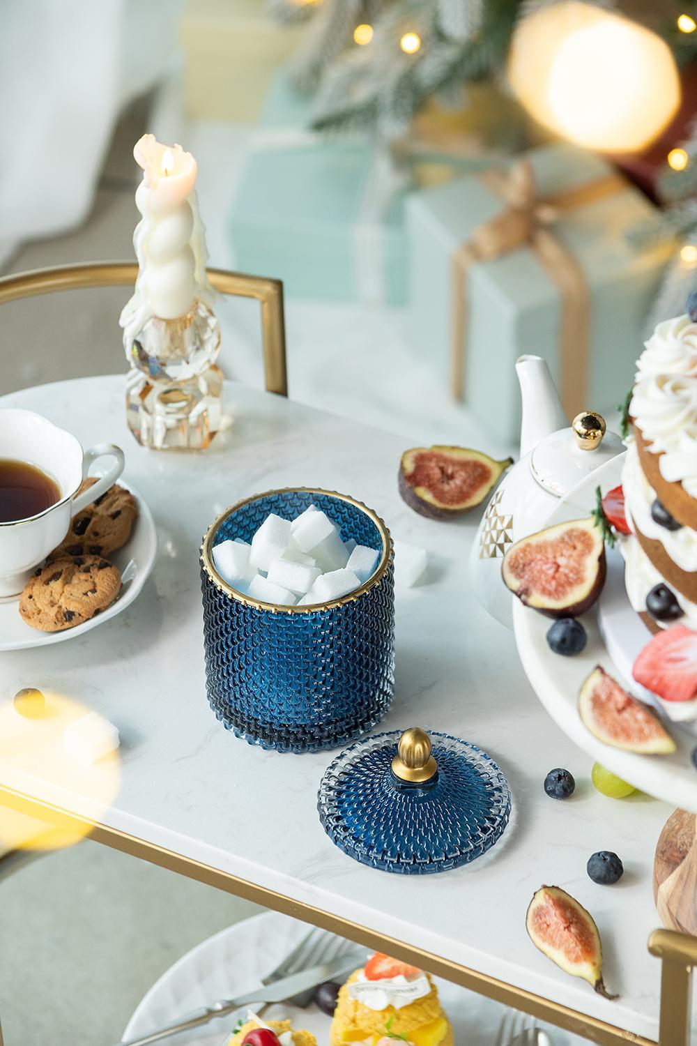 Glass Candy Jar With Lid, Christmas Candy Jar Containers (Set of 2) - Gold / Blue