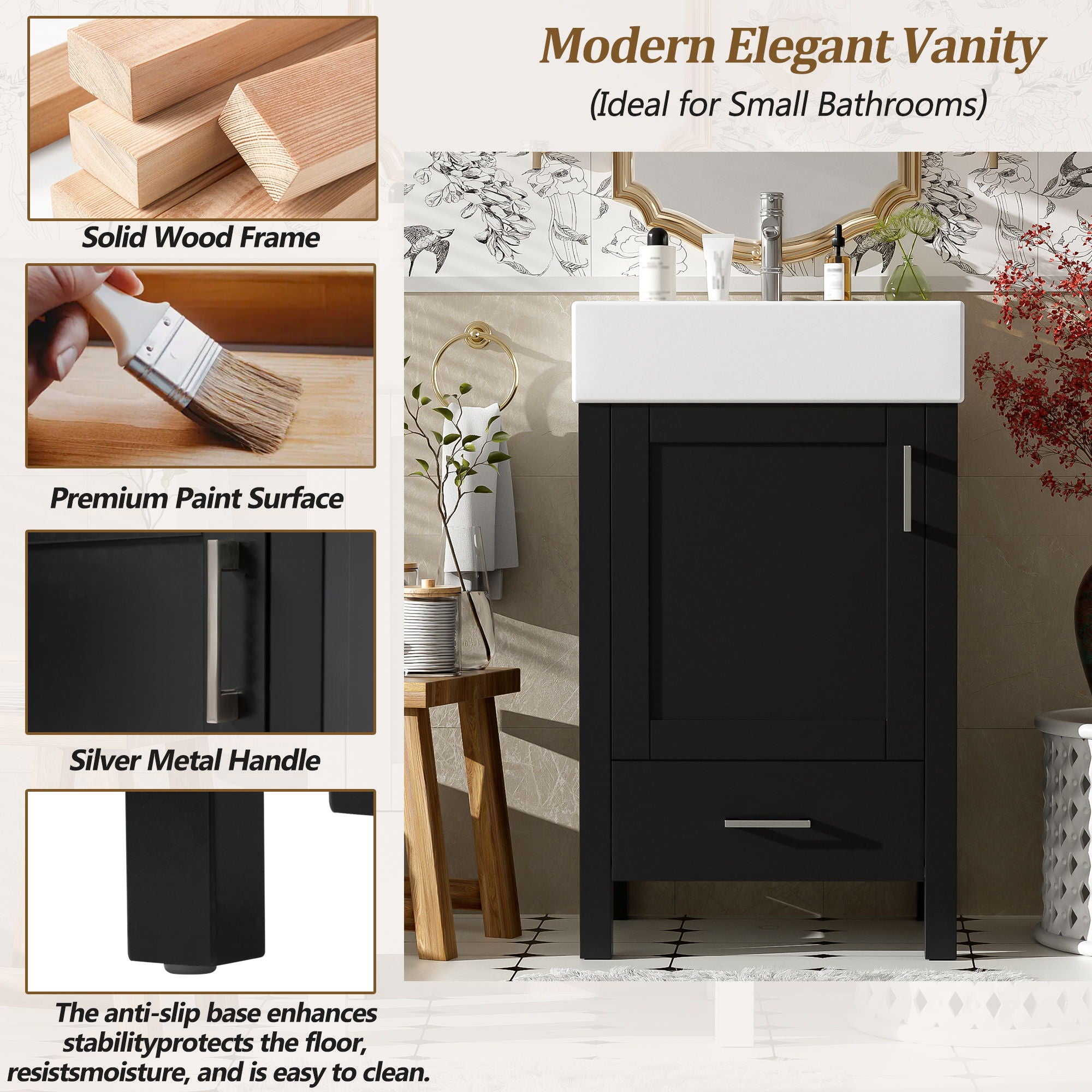 Bathroom Vanity With Sink, Frame And Drawer - Black