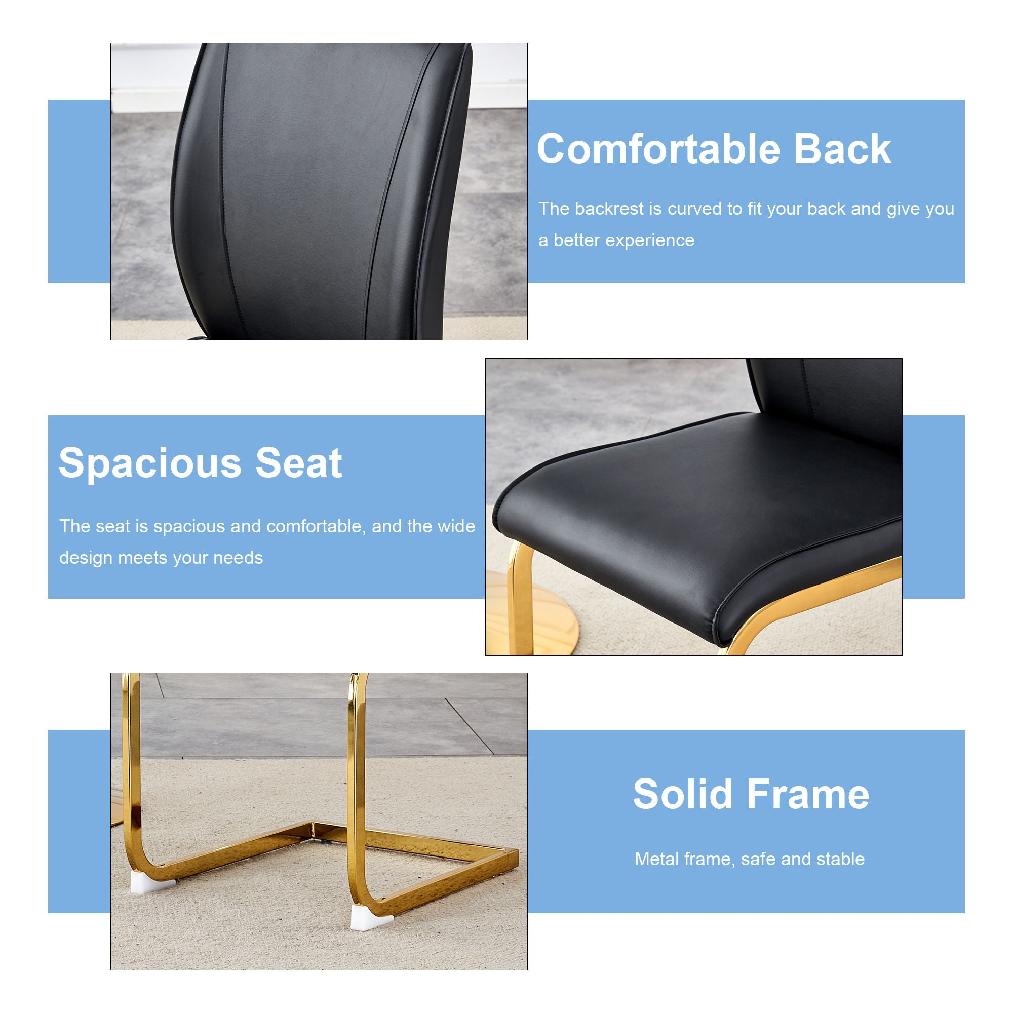 Luxurious And Minimalist Chair Covers, 2 High Elasticity Dining Chairs Arched Legs - Black / Gold