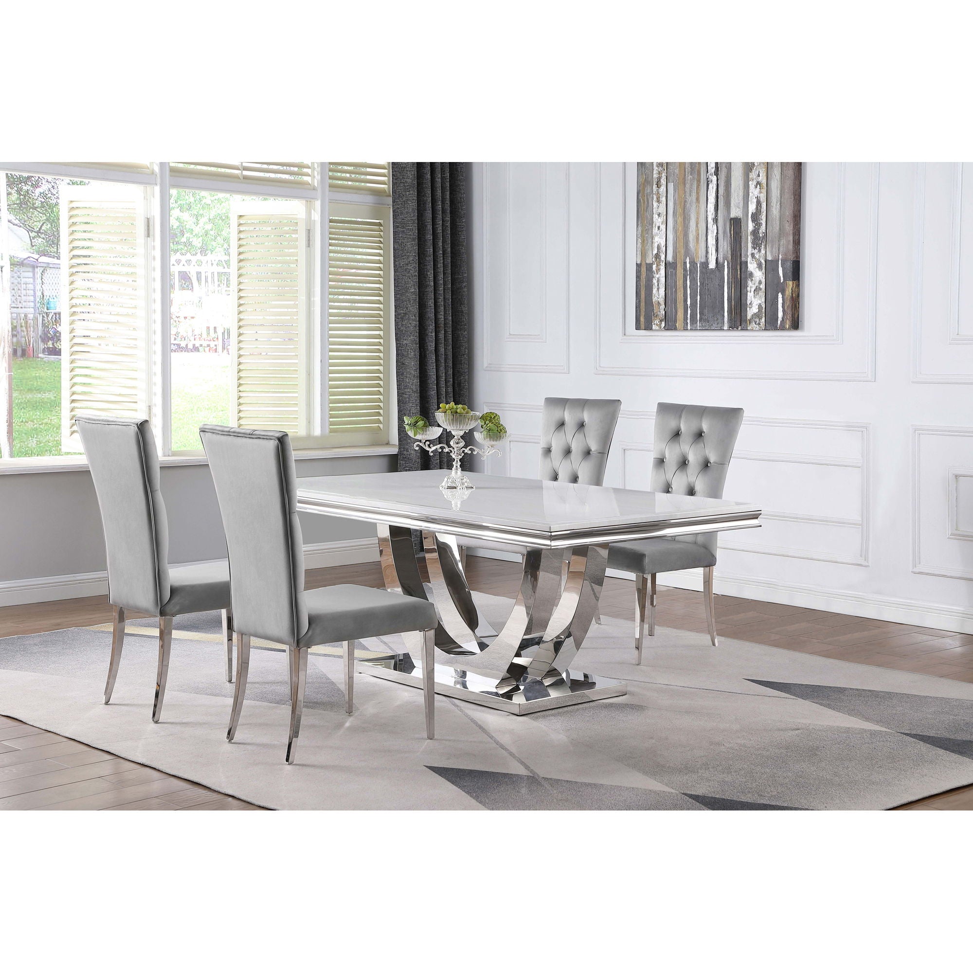 Allessandra - 5 Piece Dining Set With Table And Upholstered Chairs - Gray