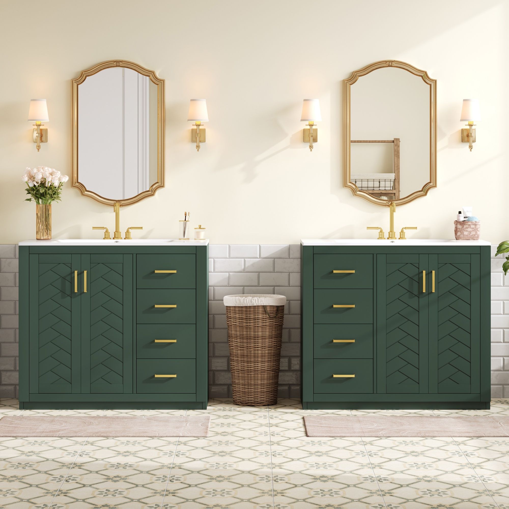 Modern Bathroom Vanity With Ceramic Sink, 6 Drawers & Soft-Close Doors