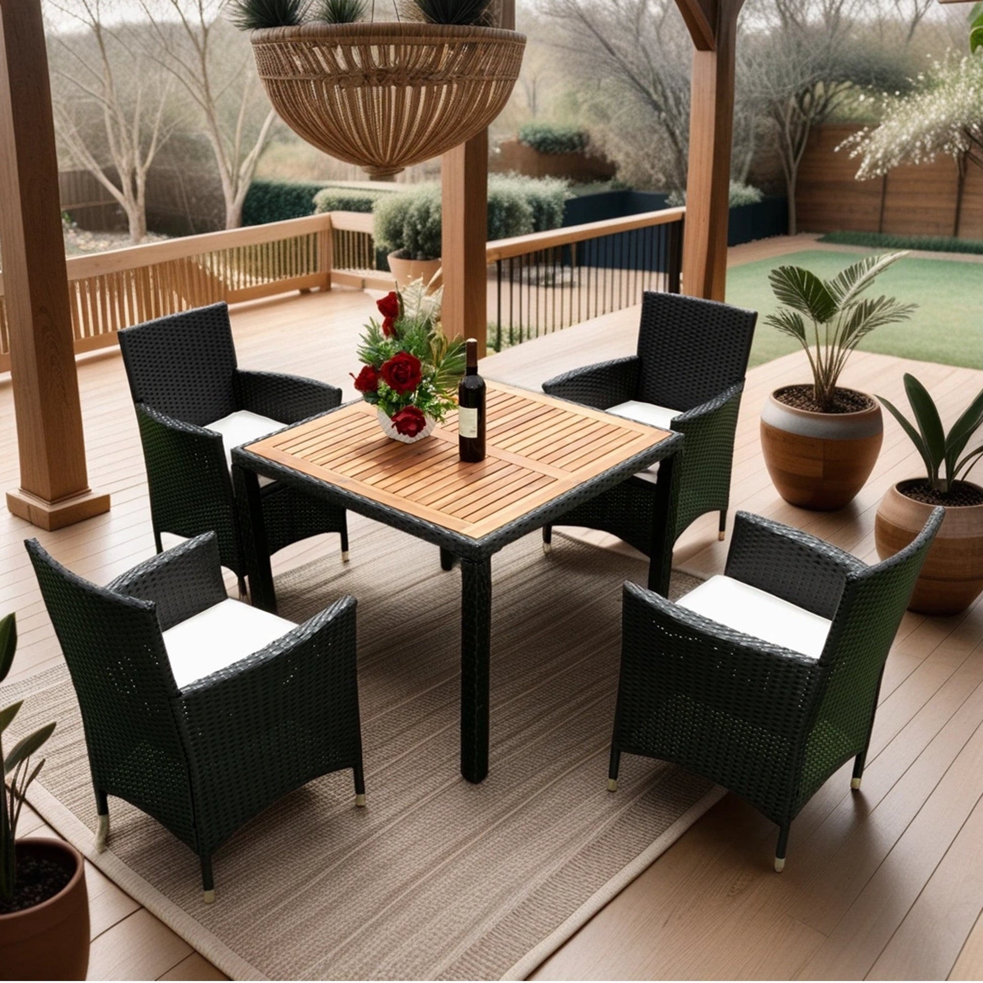Meridian-5-Piece-Modern-Outdoor-Rattan-Dining-Set-–-Black-&-Cream-with-Acacia-Wood-Details-Outdoor-Dining-Sets
