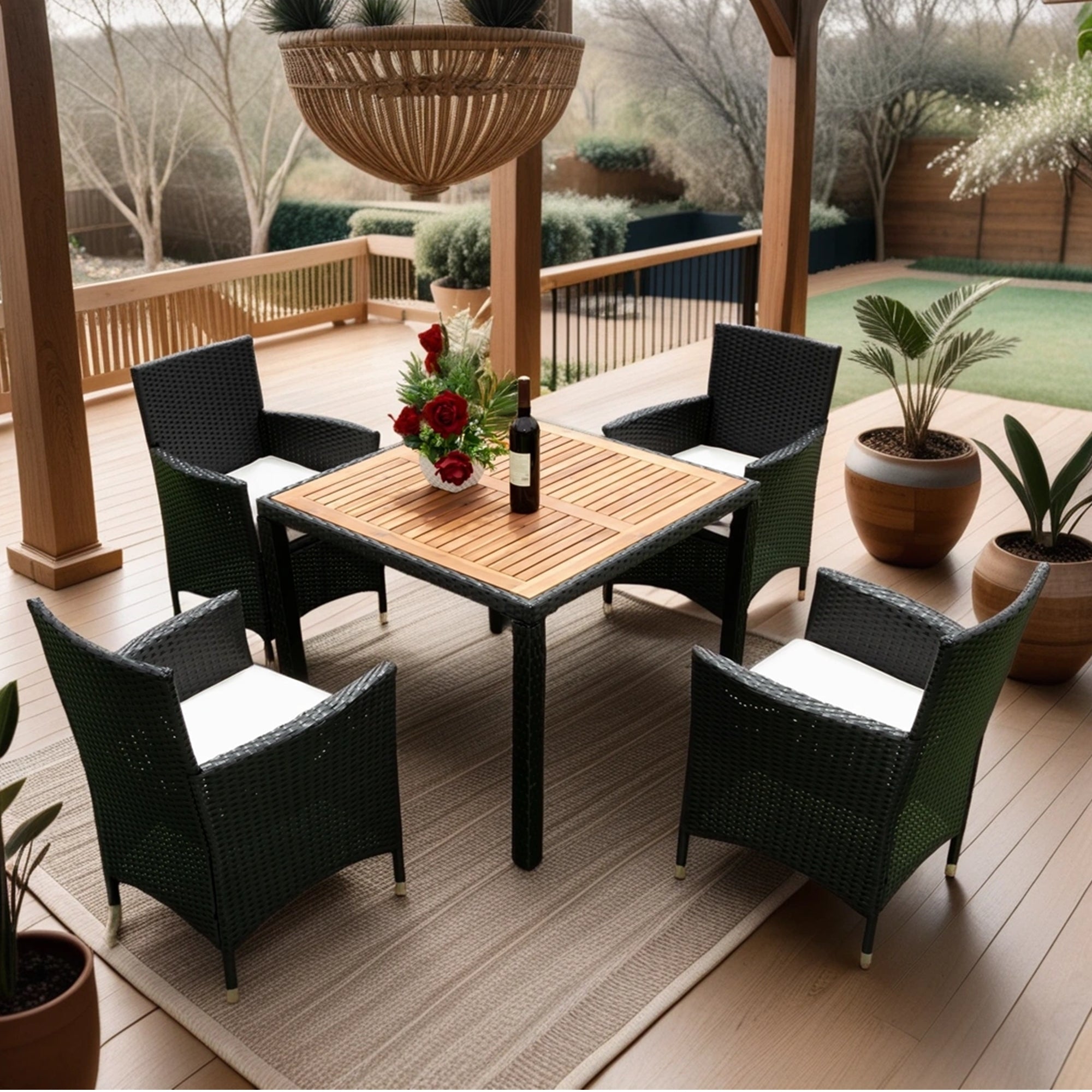 Meridian-5-Piece-Modern-Outdoor-Rattan-Dining-Set-–-Black-&-Cream-with-Acacia-Wood-Details-Outdoor-Dining-Sets