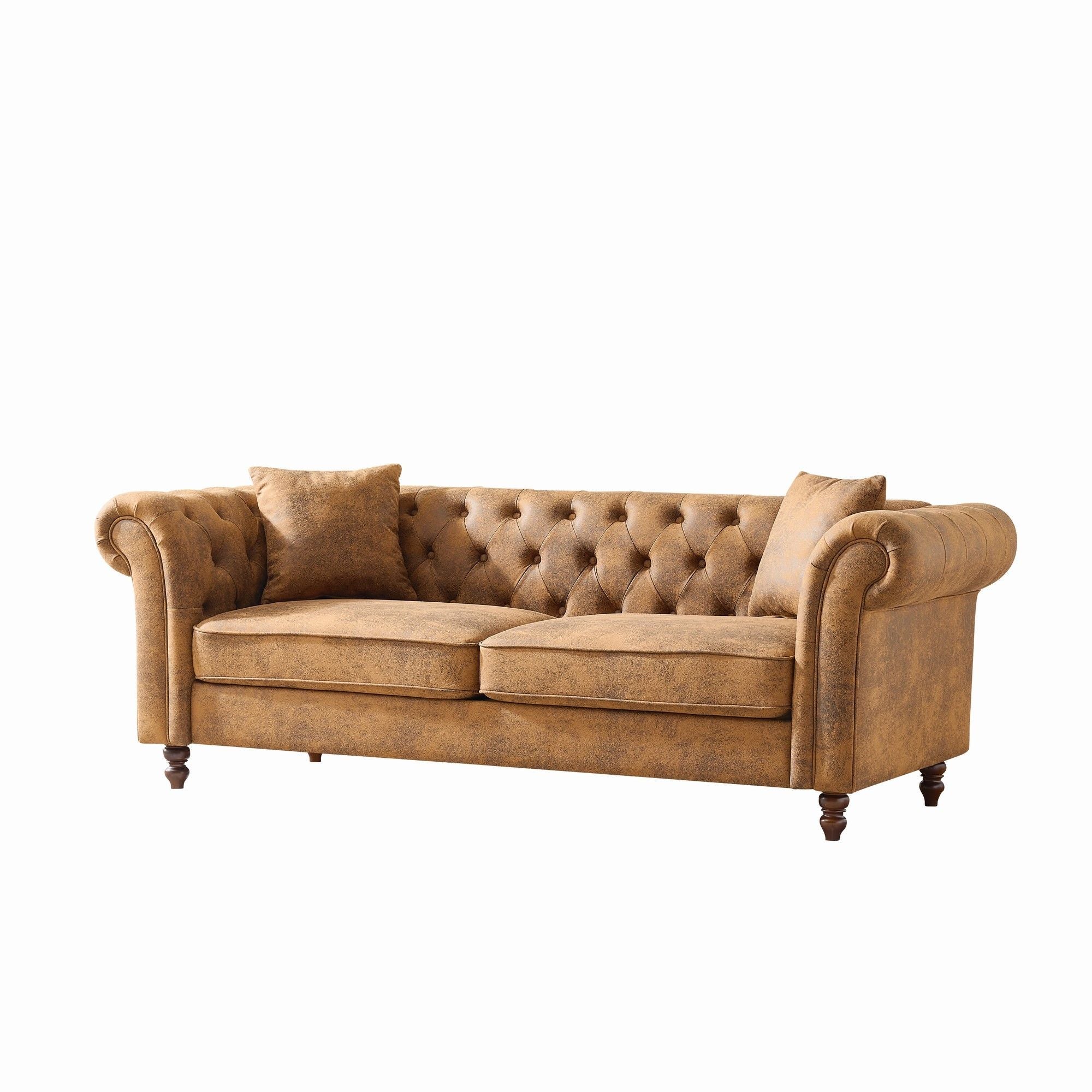 Chesterfield 3 And 3 Seater Sofa Set High Tech Fabric Roll Armrest Upholstered Couch