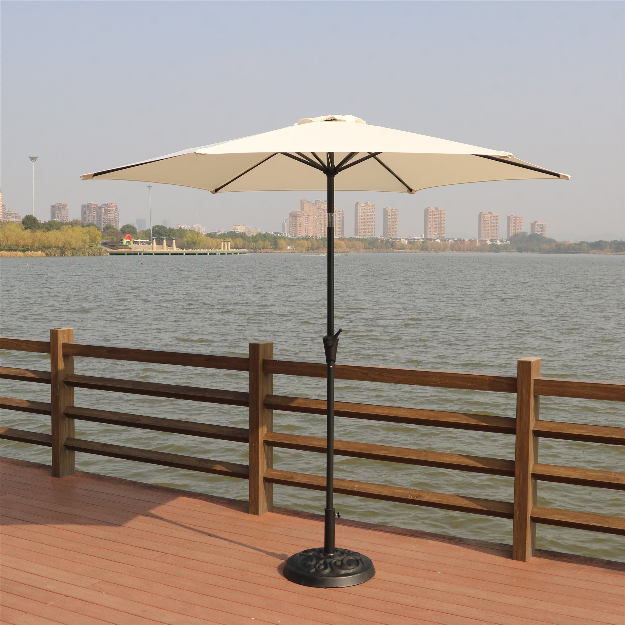 8.8 ft Outdoor Aluminum Patio Umbrella with Base, Creme