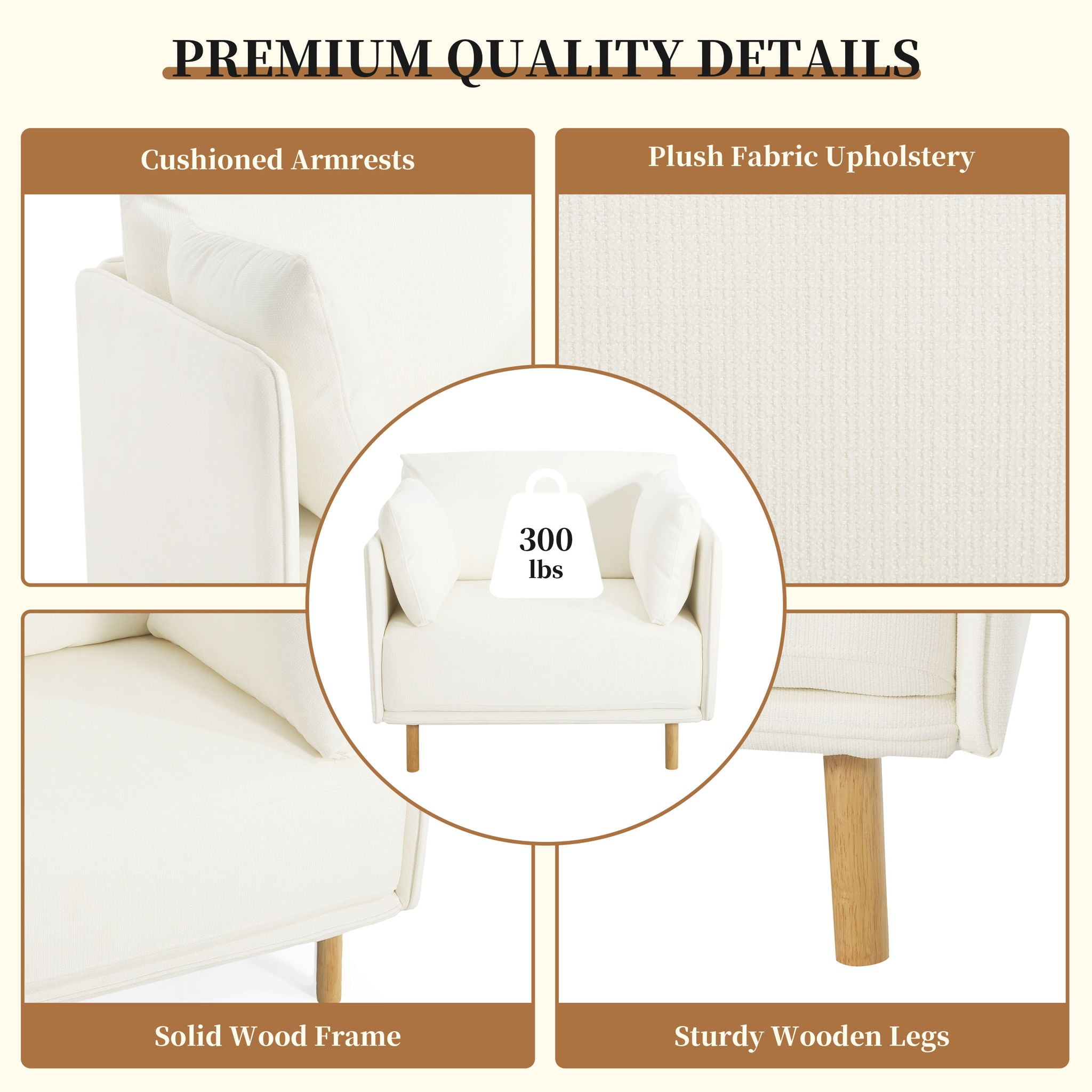 Modern Upholstered Accent Chair With Soft Cushions, Sleek Armrest Design