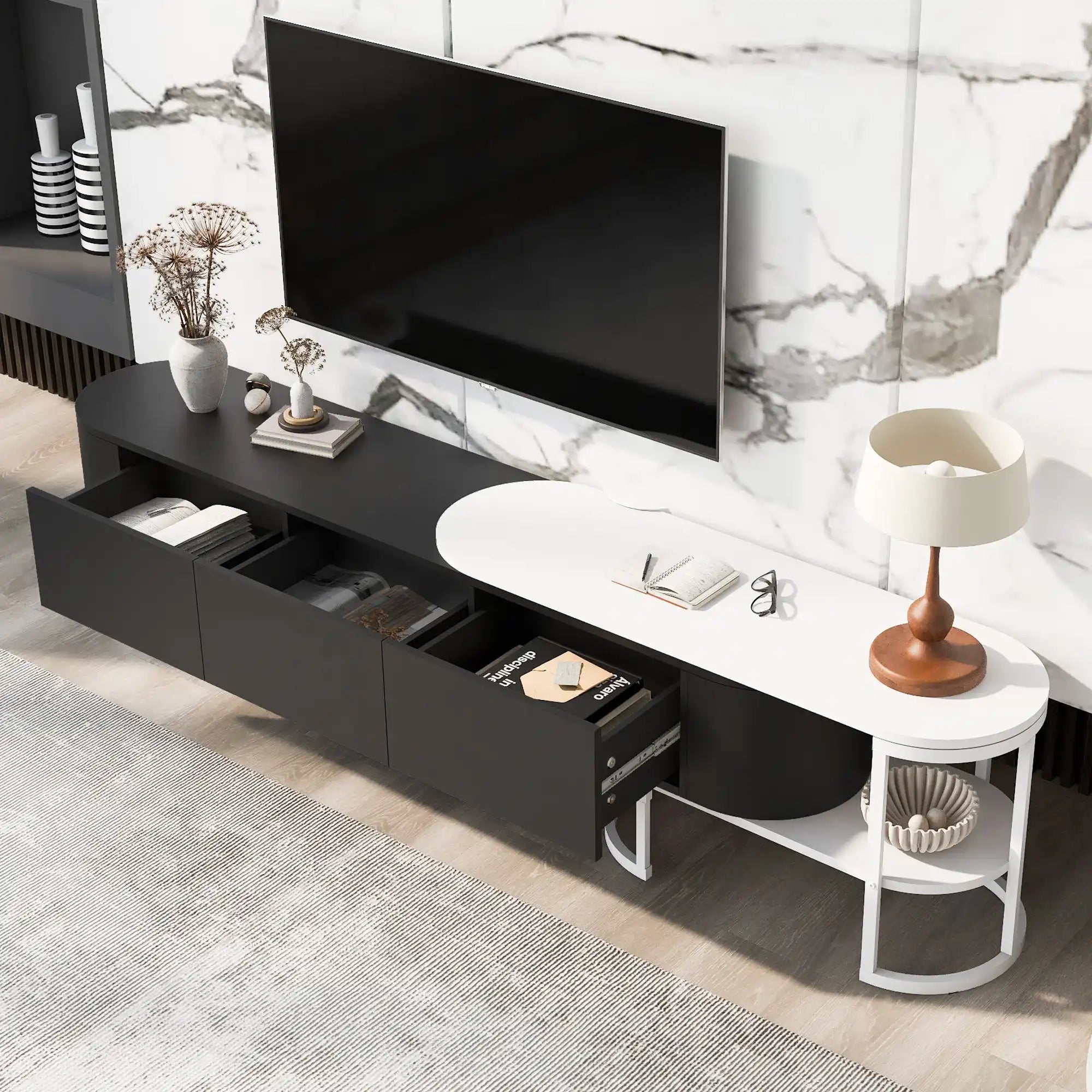 Modern Extendable TV Stand for TVs up to 75", 3 Drawer Media Console