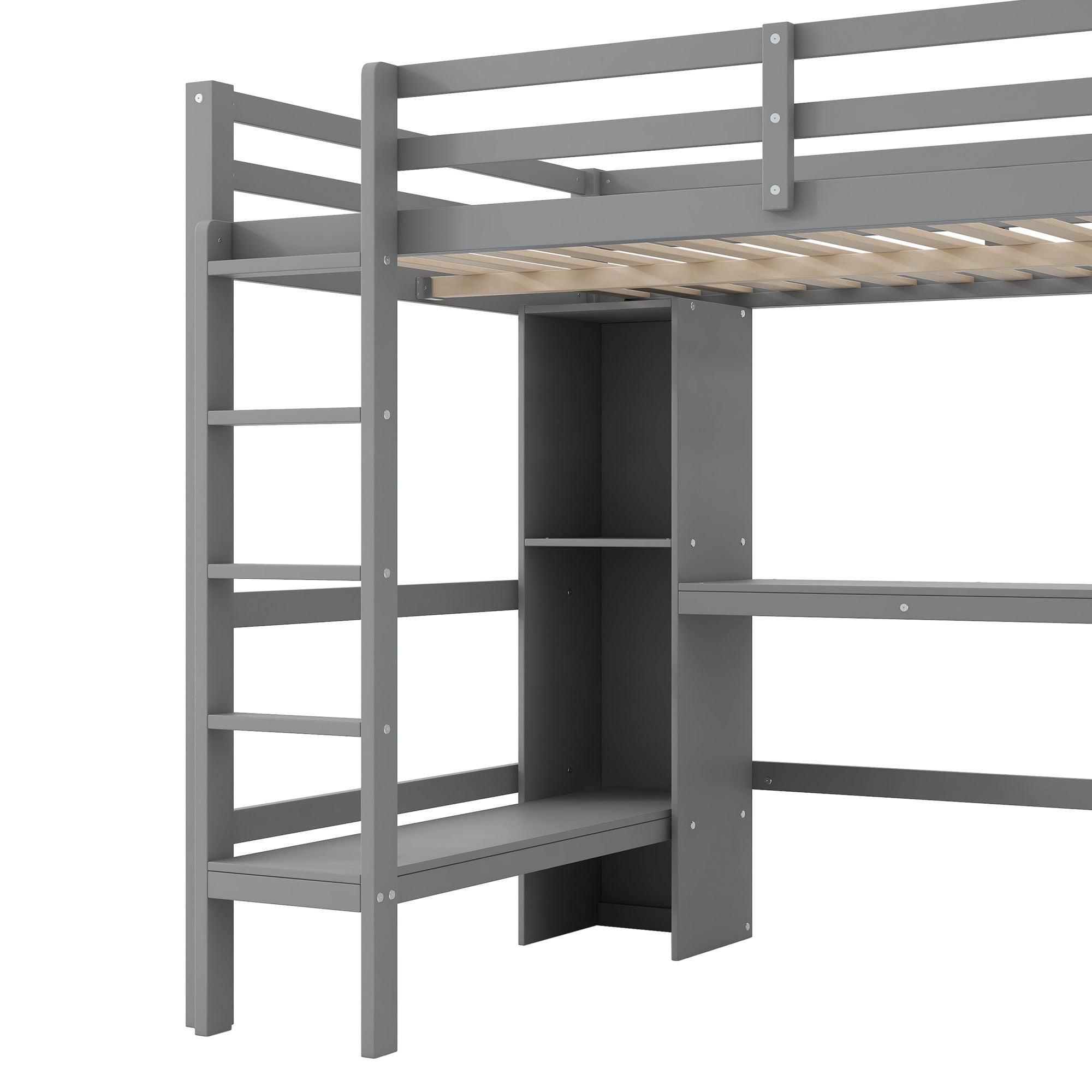 Loft Bed With Built In Desk And Multifunction Shelves