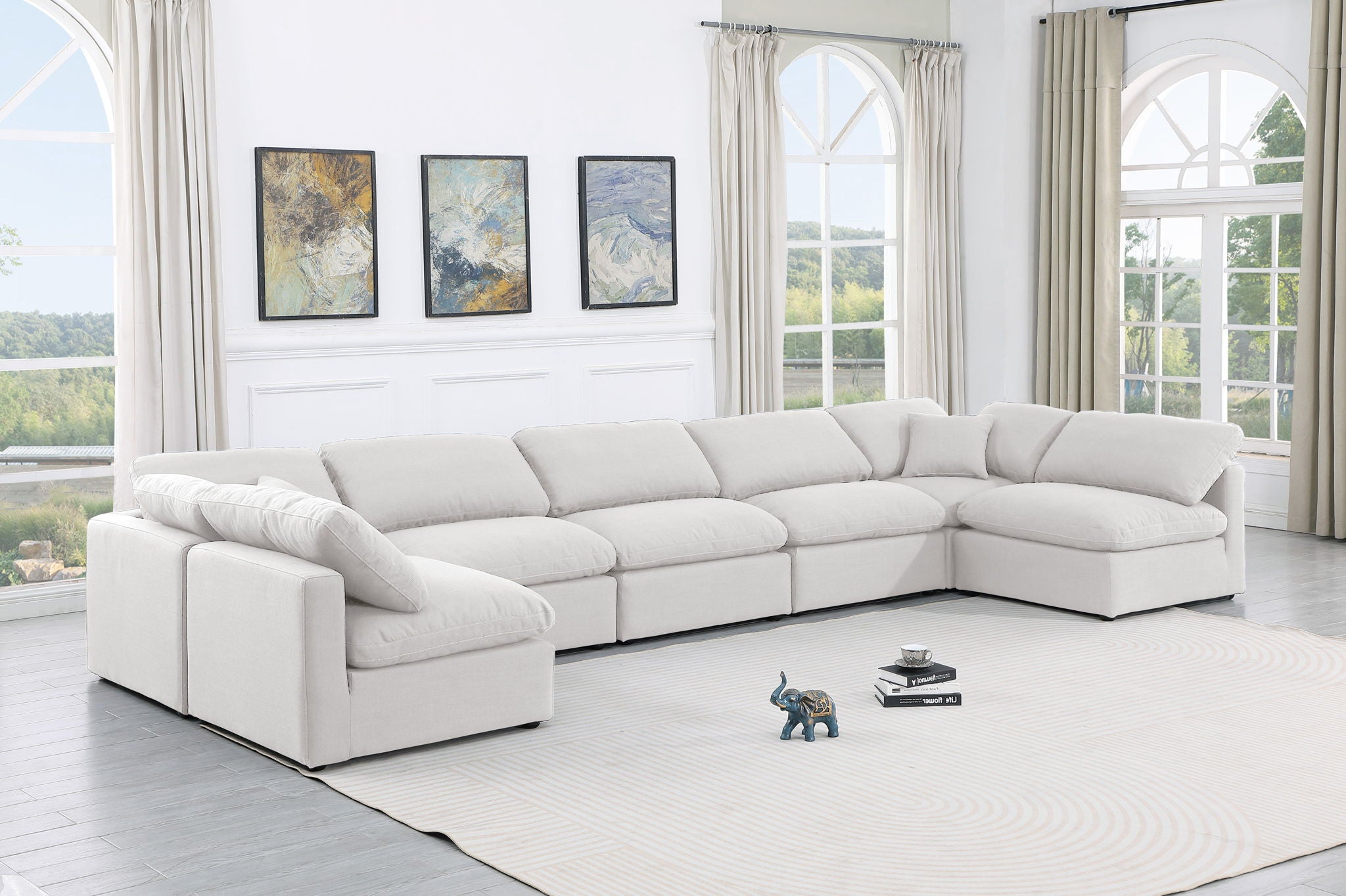 Indulge - Linen 7 Piece Modular U-Shaped Sectional - White