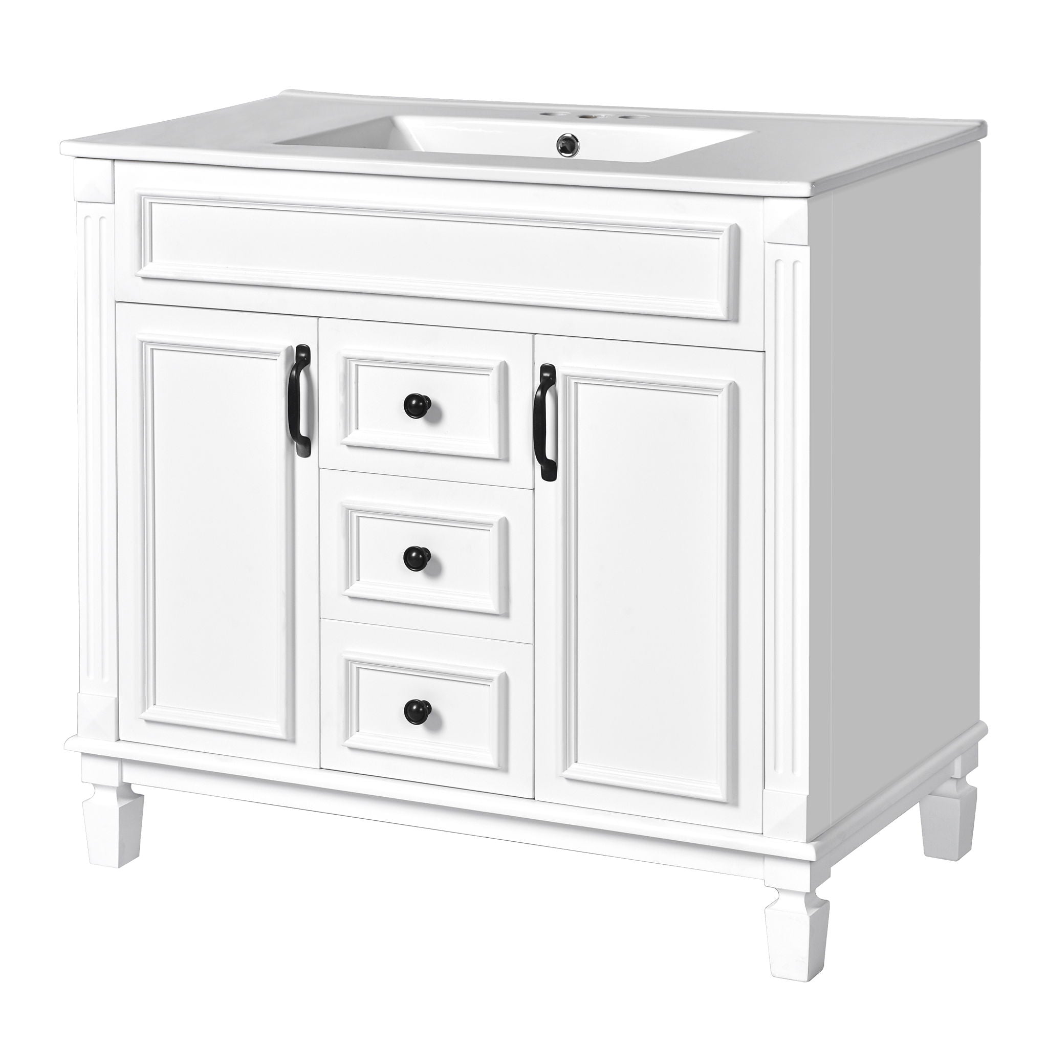 Bathroom Vanity With Top Sink, Mirror Cabinet, 2 Soft Closing Doors & 2 Drawers