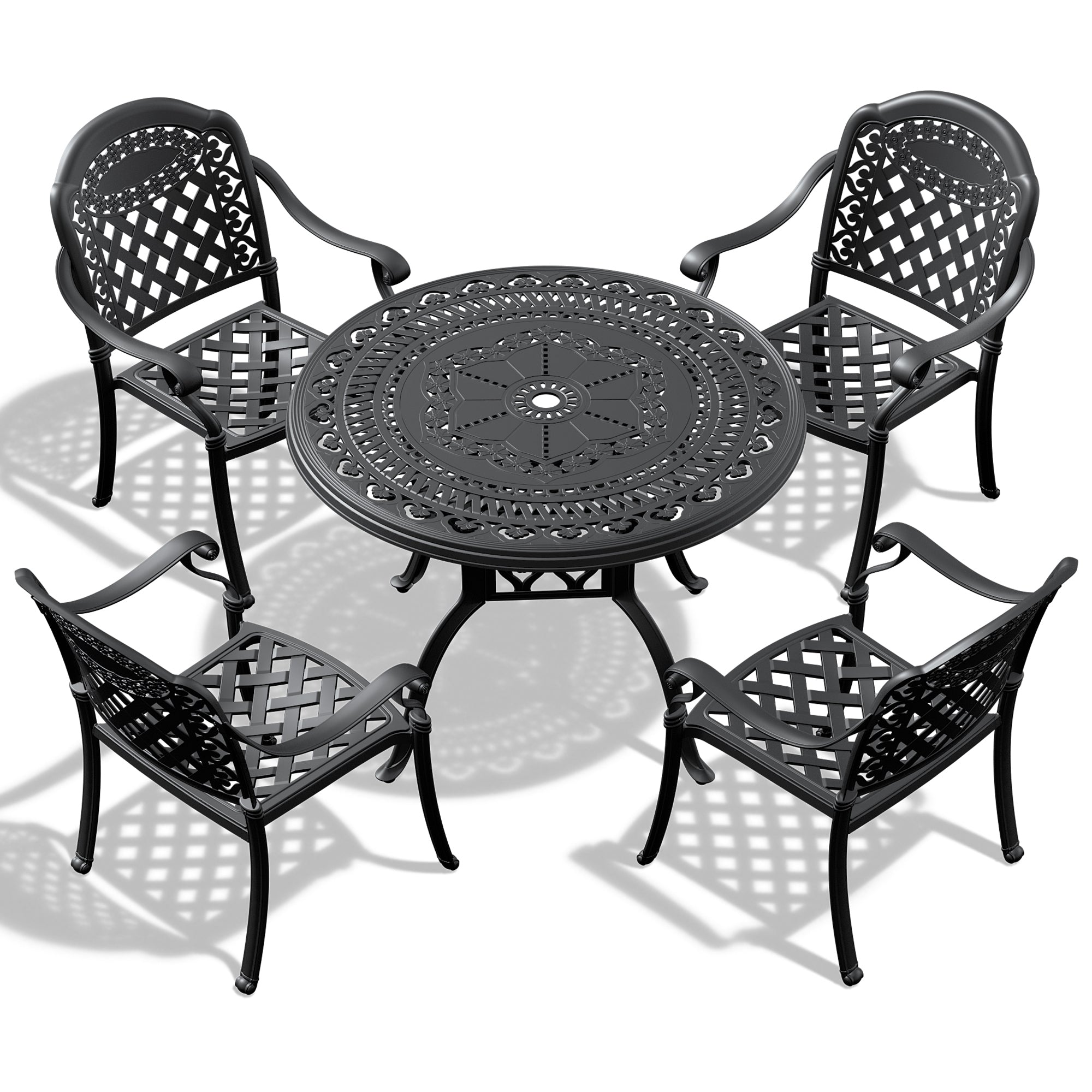 5-piece set of cast aluminum patio furniture with  cushions