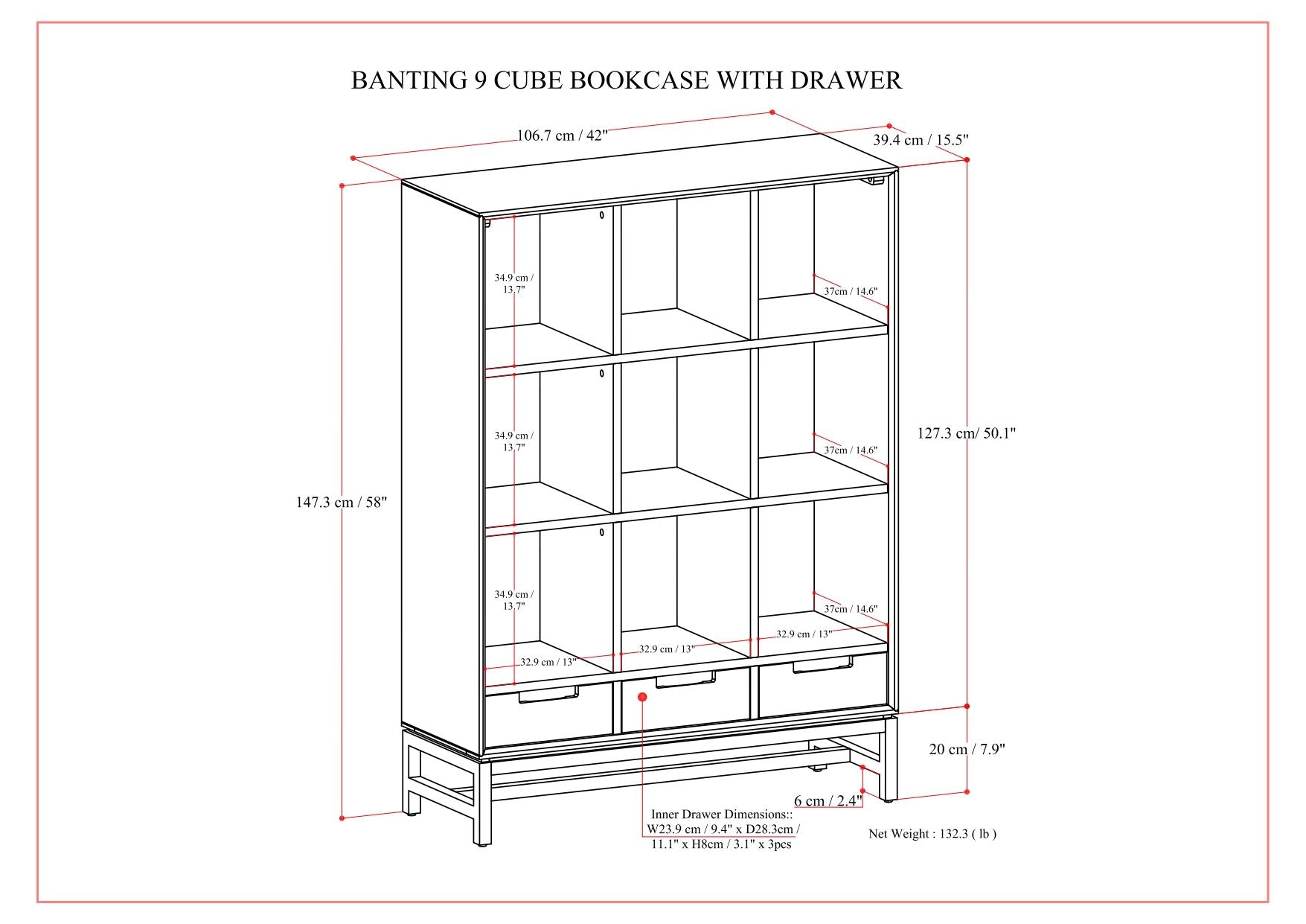 Banting - 9 Cube Bookcase With Drawers - Walnut Brown - Best Buy Furniture
