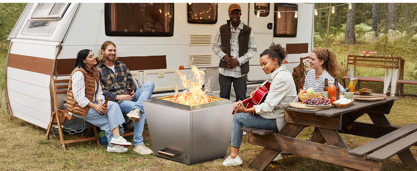 Smokeless Fire Pit with Fireproof Mat 20' Barrel Style Portable Wood Burning Firepit Black