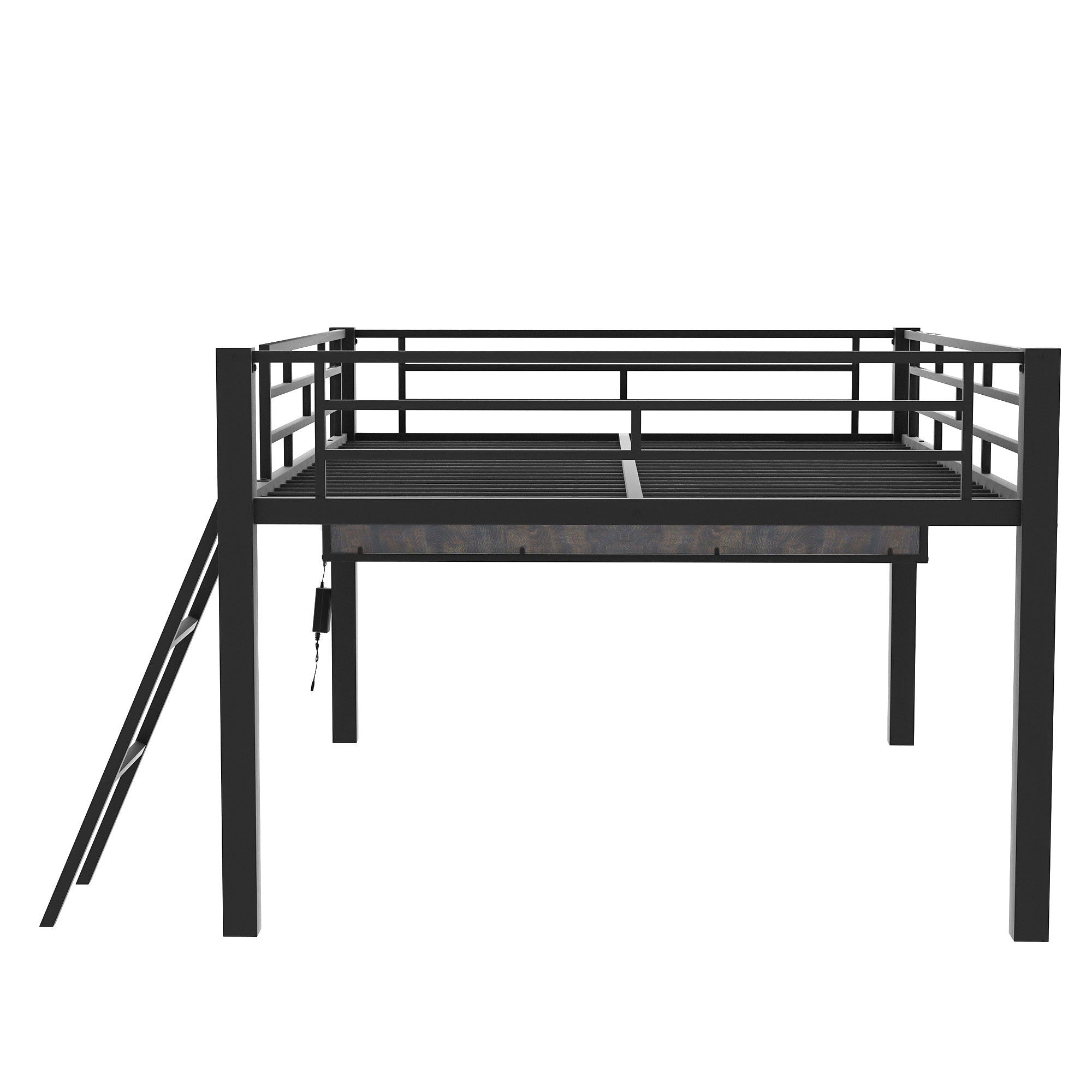 Modern Gaming Mid Loft Bed With Desk And LED Lights