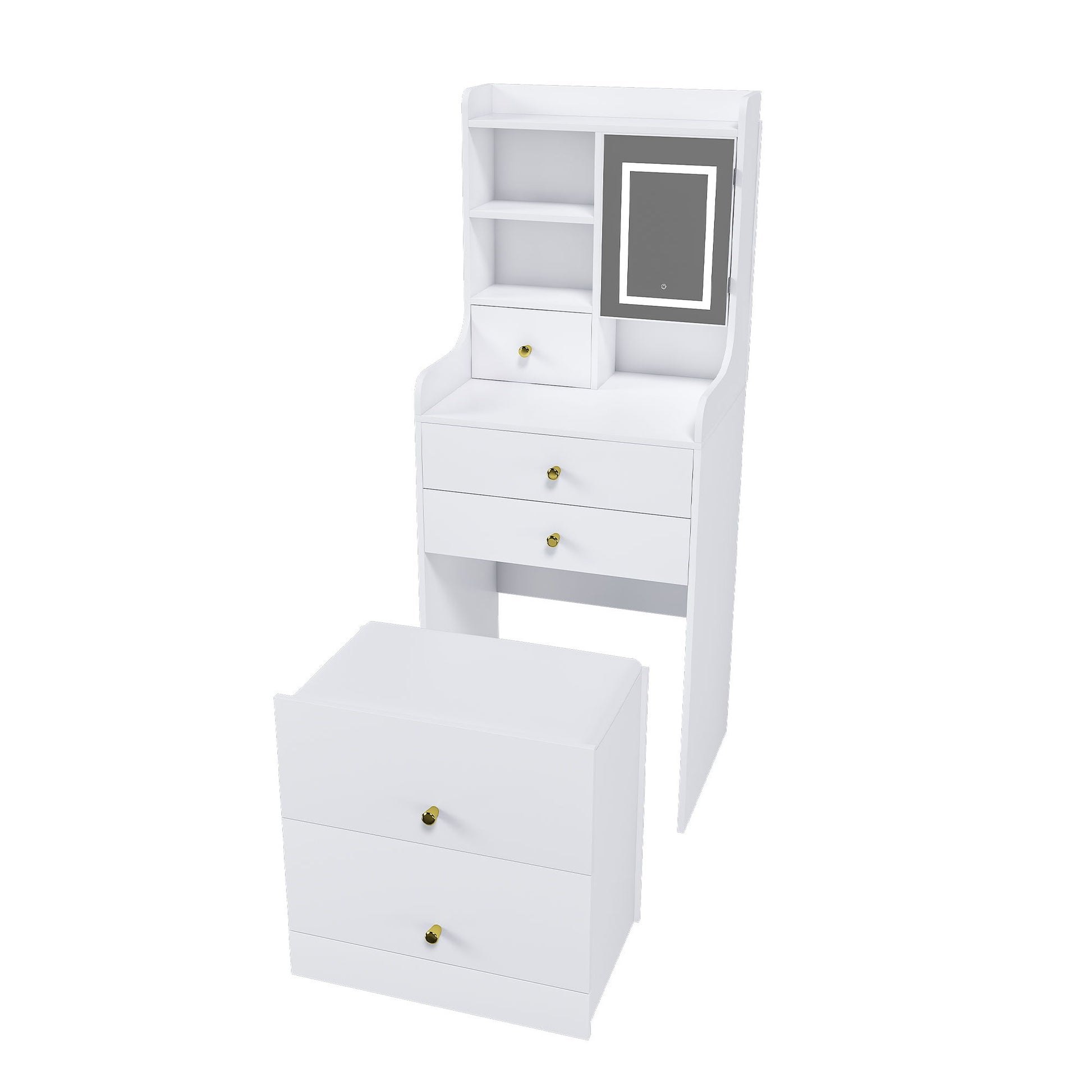 3 In 1 Dressing Table With LED Mirror & Storage Stool, Compact Makeup Vanity - White - Best Buy Furniture