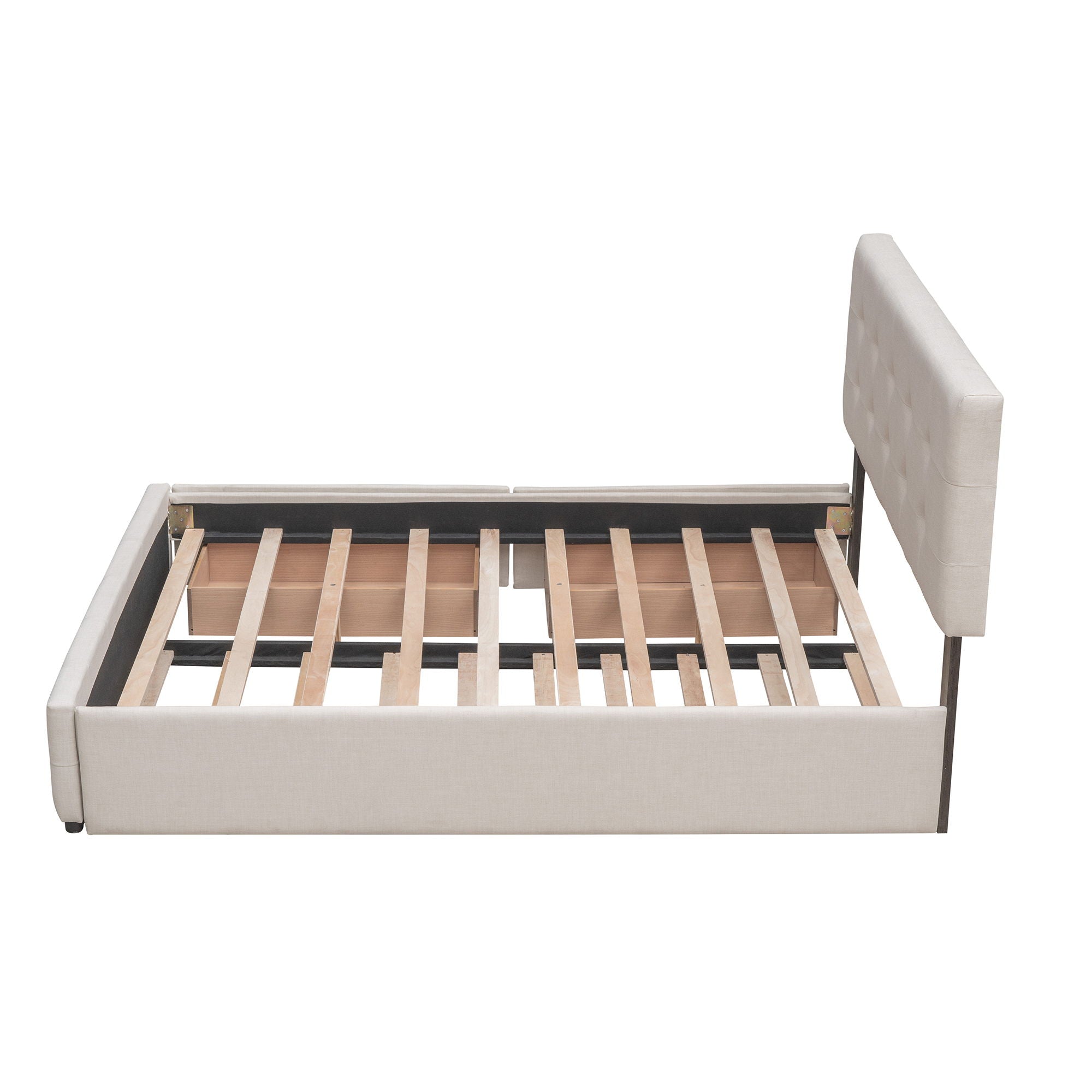 Upholstered Platform Bed With Classic Headboard And Drawers, No Box Spring Needed
