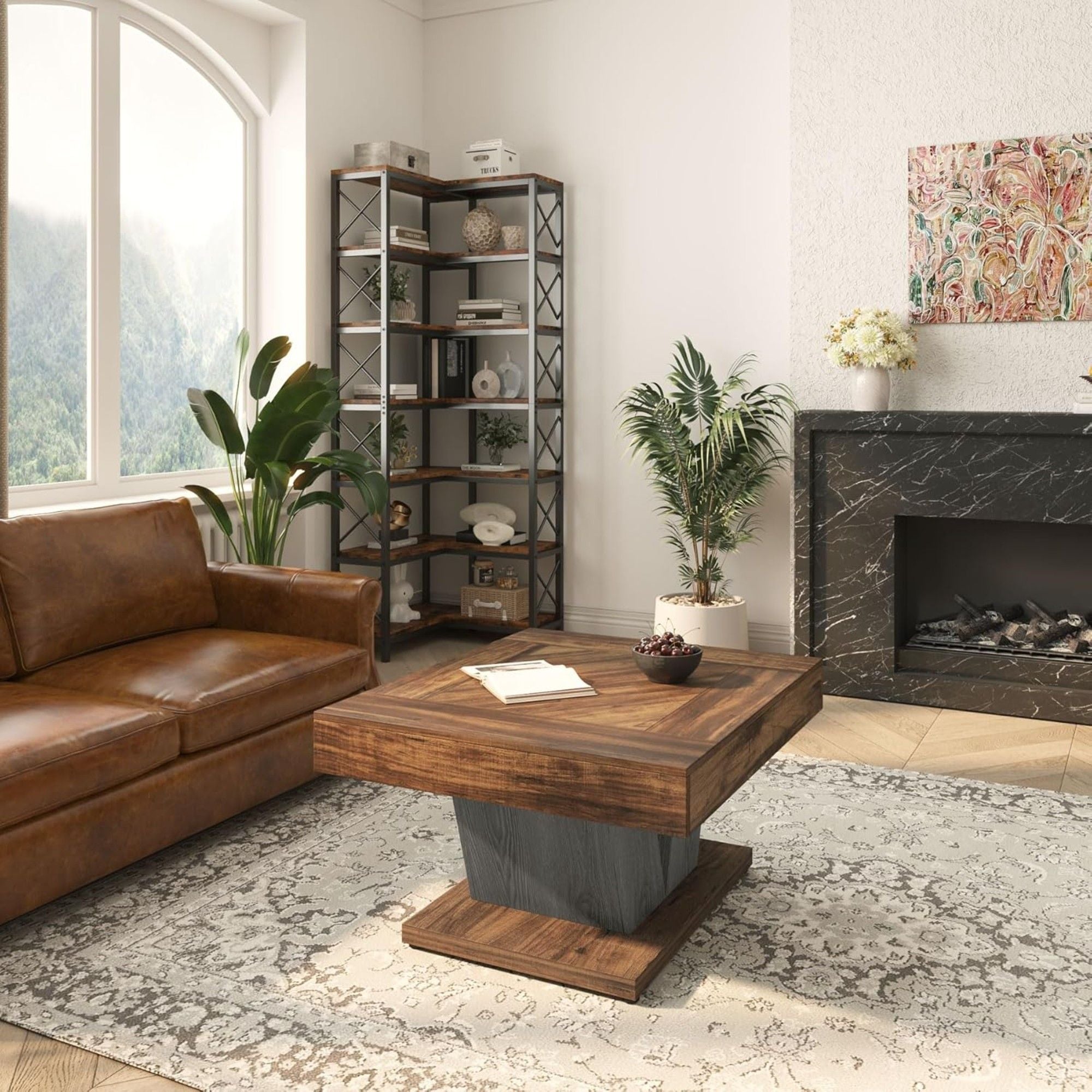 Square Coffee Table With Crisscross Base - Brown / Black