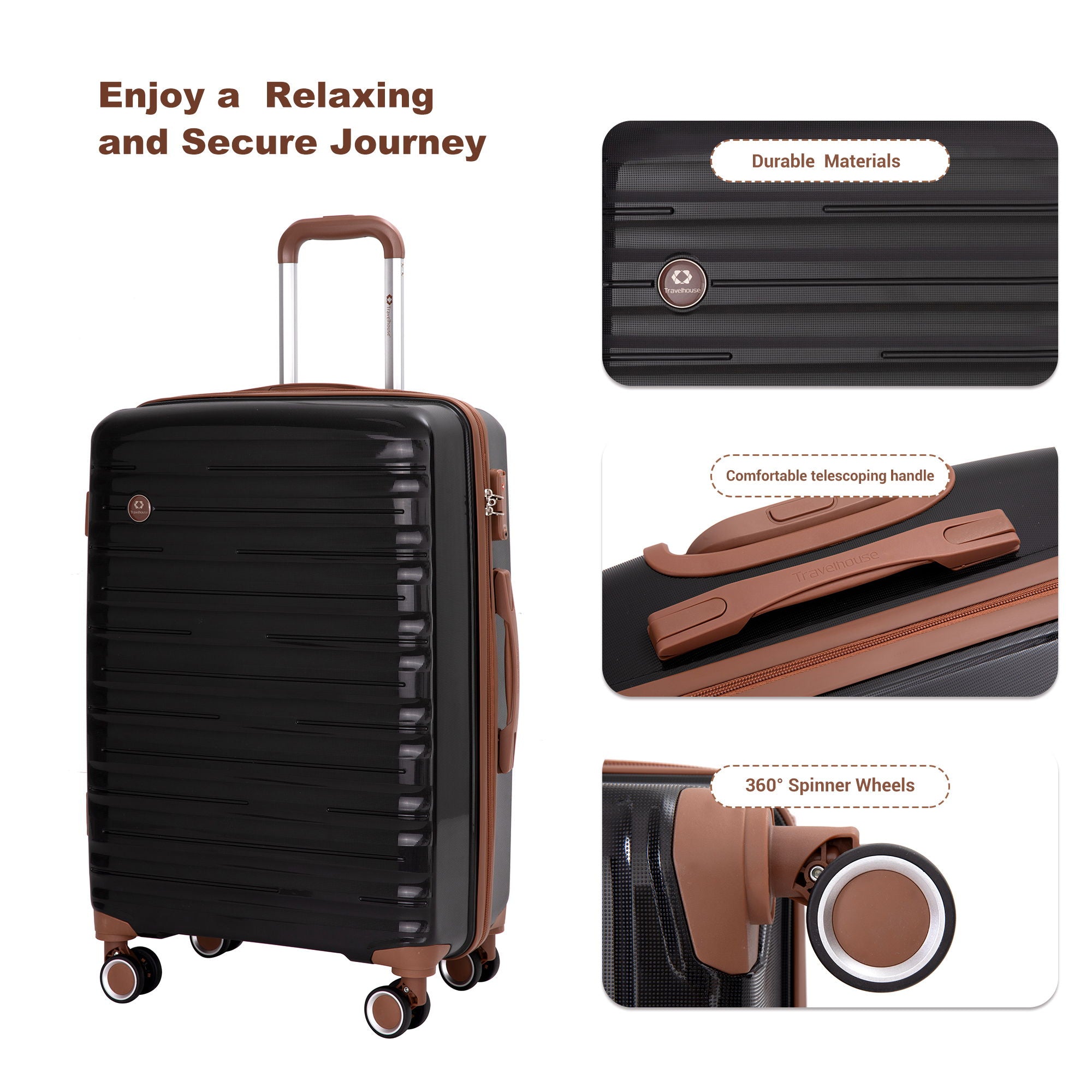 5 Piece Set Hardshell Carry On Luggage Set With Tsa Lock