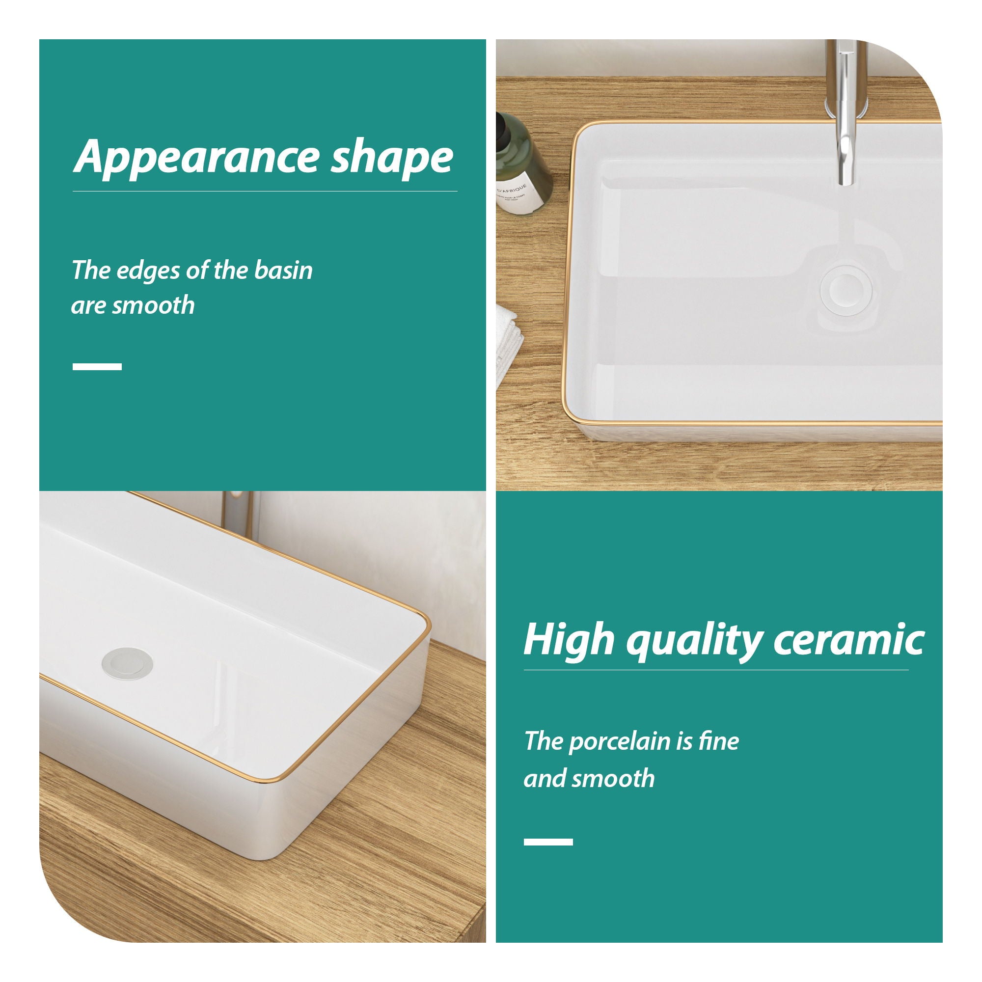 Modern European Style Ceramic Rectangular Vessel Bathroom Sink
