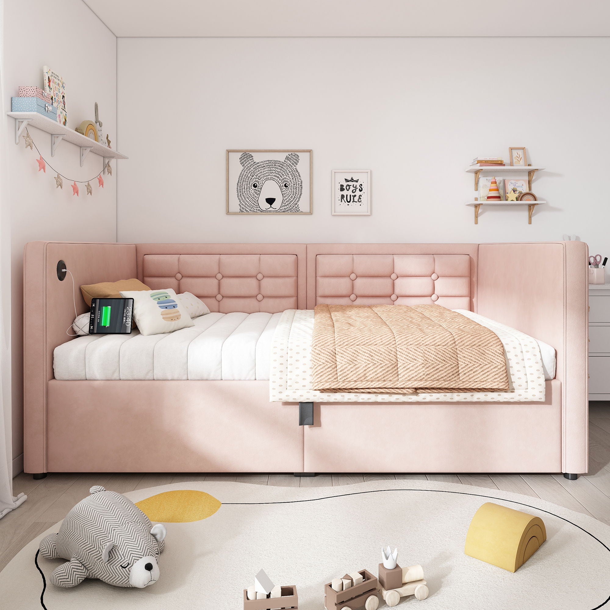 Upholstered Hydraulic Storage Daybed With USB & Type C Charging