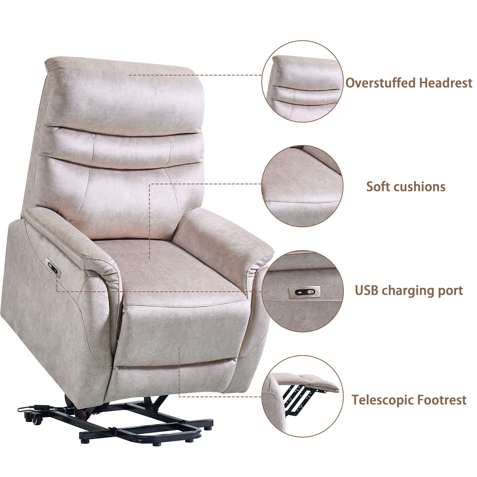 Comfortable Electric Lift Chair, Made Of High Grade Leather, Provides Full Body Support And Convenient Remote Control Operation, Making It An Ideal Choice For The Elderly And Those With Limited Mobili - Light Gray