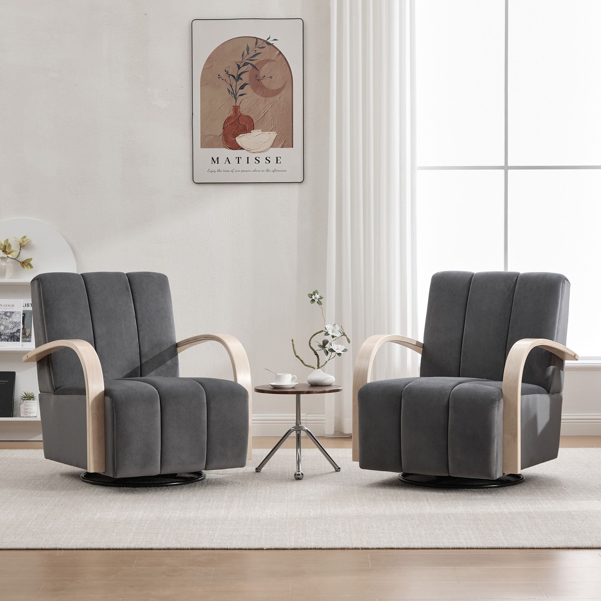 360° Swivel Accent Chair With Armrests - Charcoal