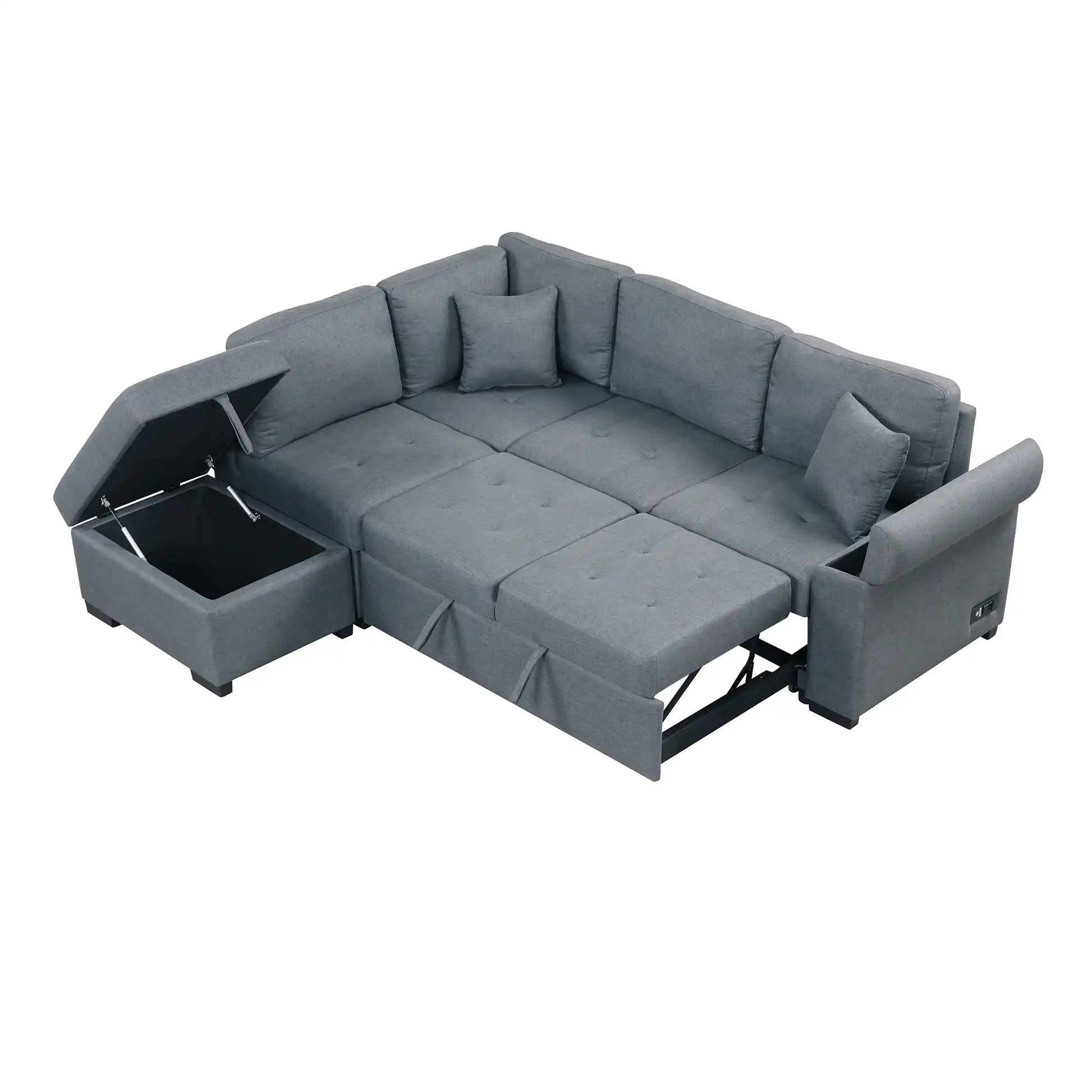 Sleeper Sectional Sofa, L-Shape Corner Couch Sofa-Bed with Storage Ottoman - Best Buy Furniture