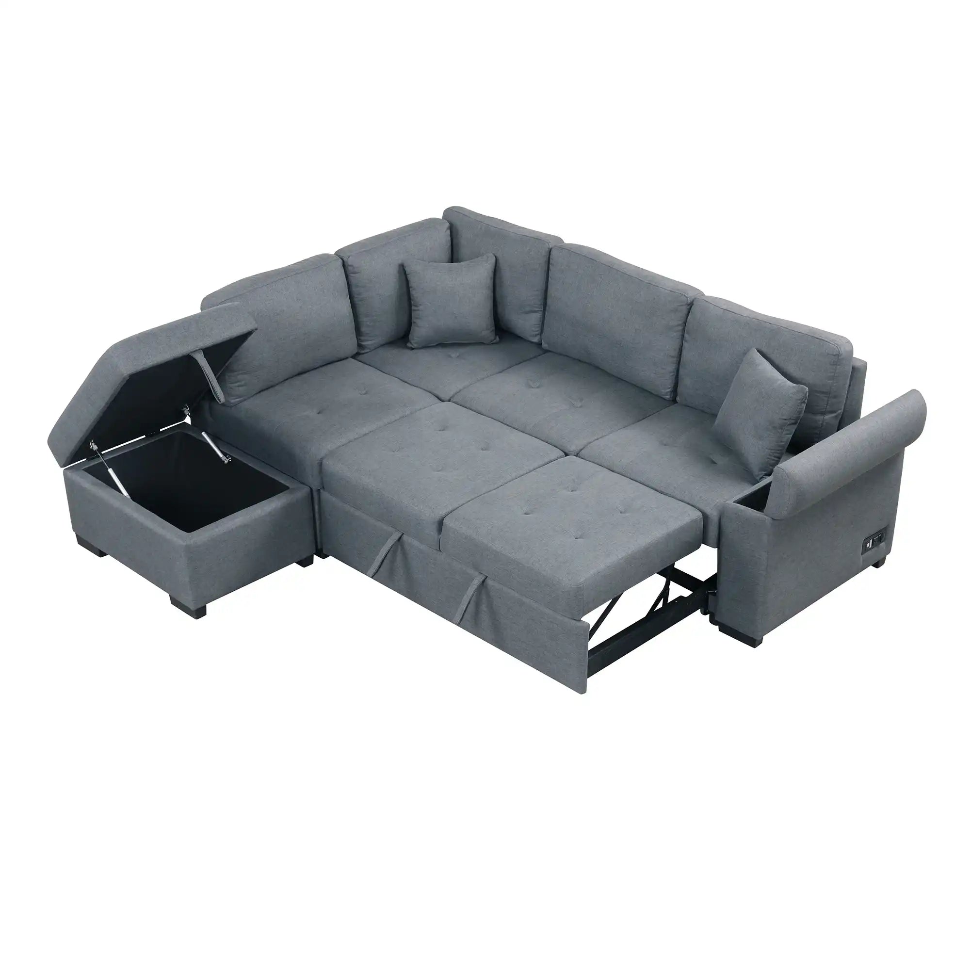 Sleeper Sectional Sofa, L-Shape Corner Couch Sofa-Bed with Storage Ottoman - Best Buy Furniture