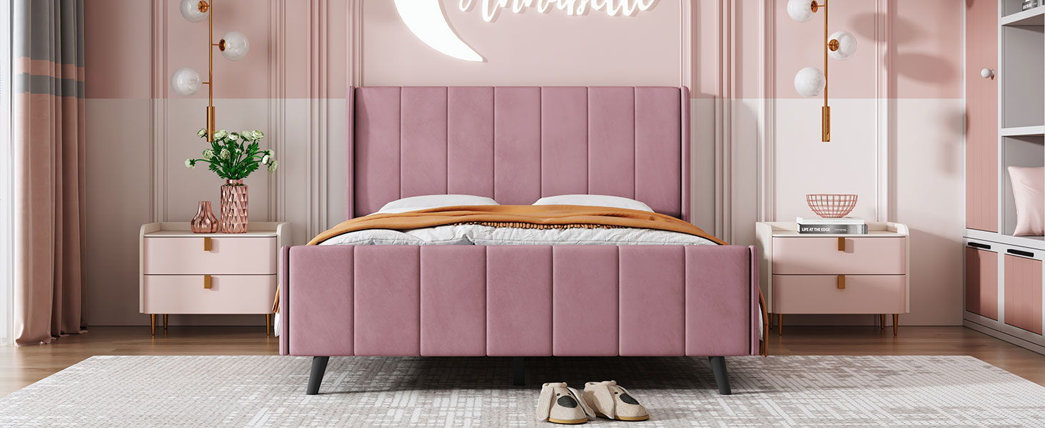 Upholstered Platform Bed Velvet