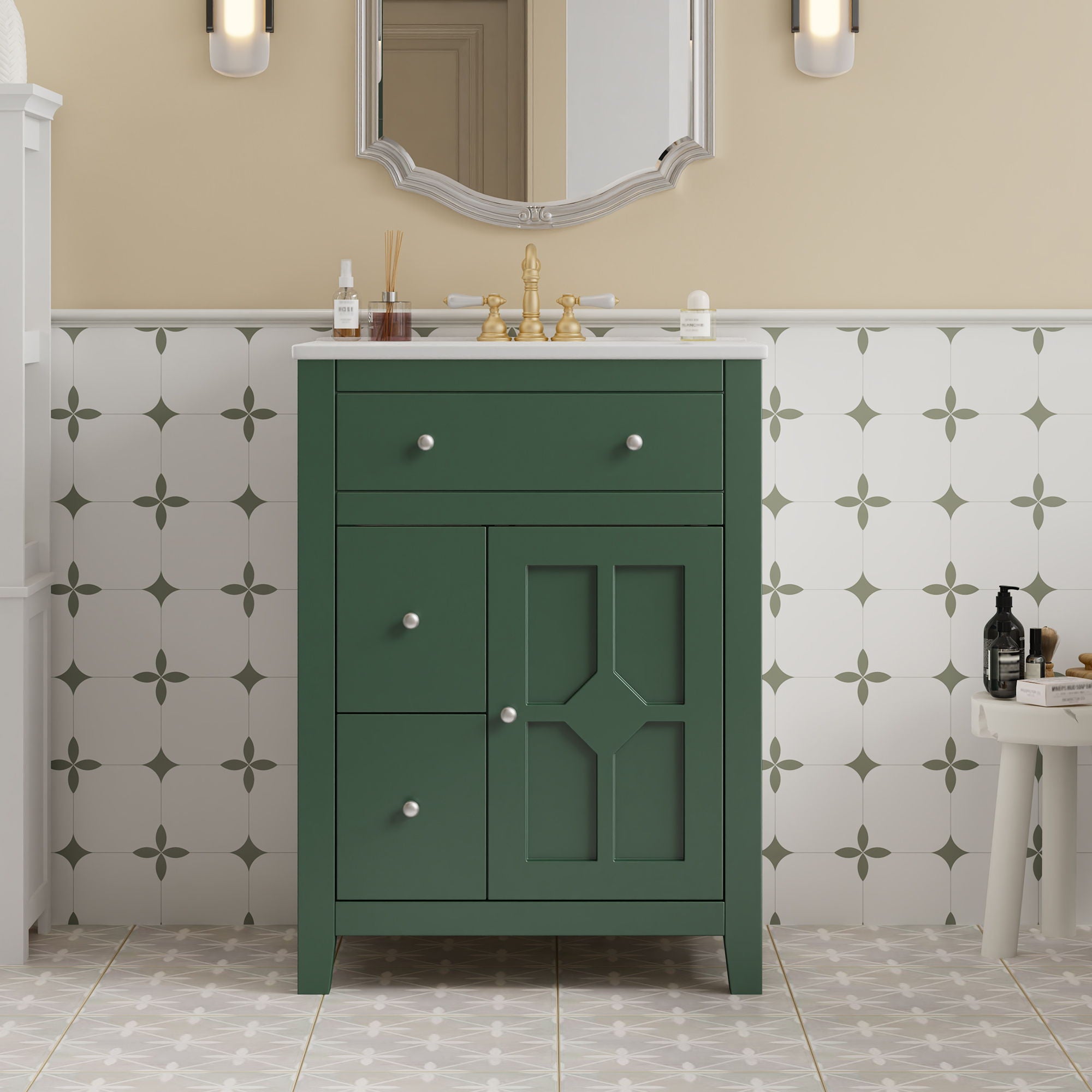 Bathroom Vanity With Basin, Rectangular Cabinet With 2 Drawers And Soft Closing Door
