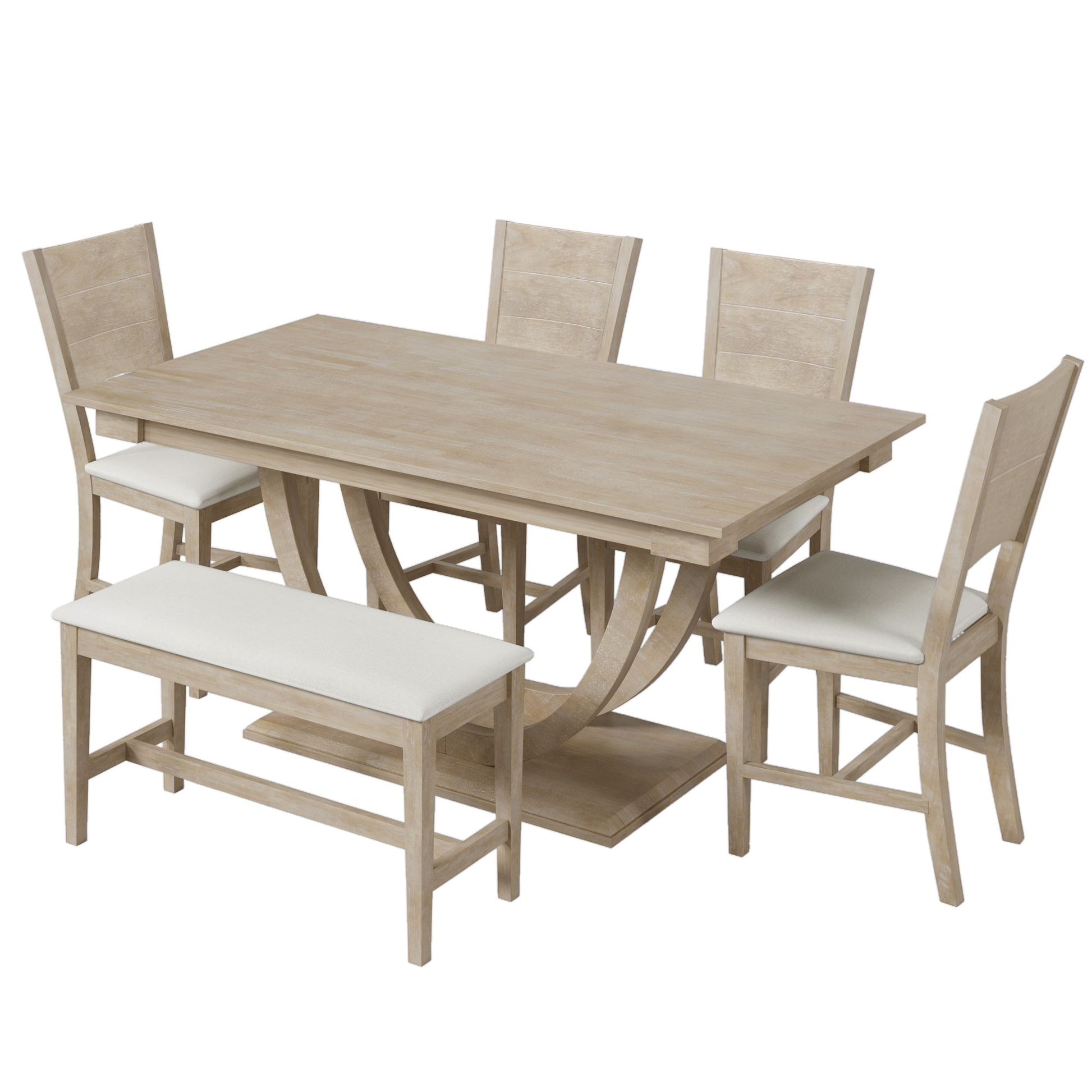 Topmax - 6 Piece Wood Half Round Dining Table Set Kitchen Table Set With Long Bench And 4 Dining Chairs, Modern Style - Best Buy Furniture