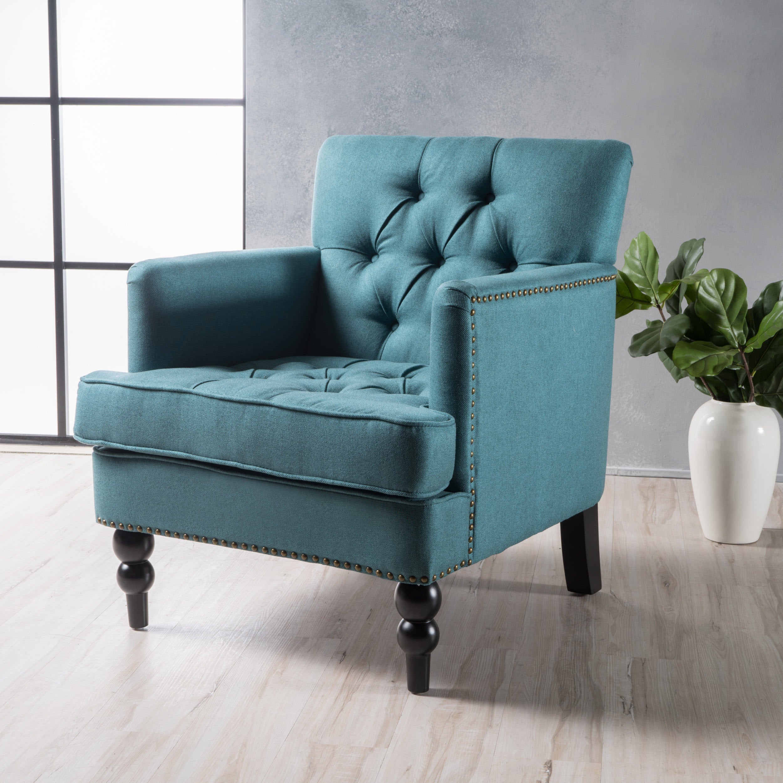 Harrison Tufted Club Chair with Plush Cushion and Studded Trim