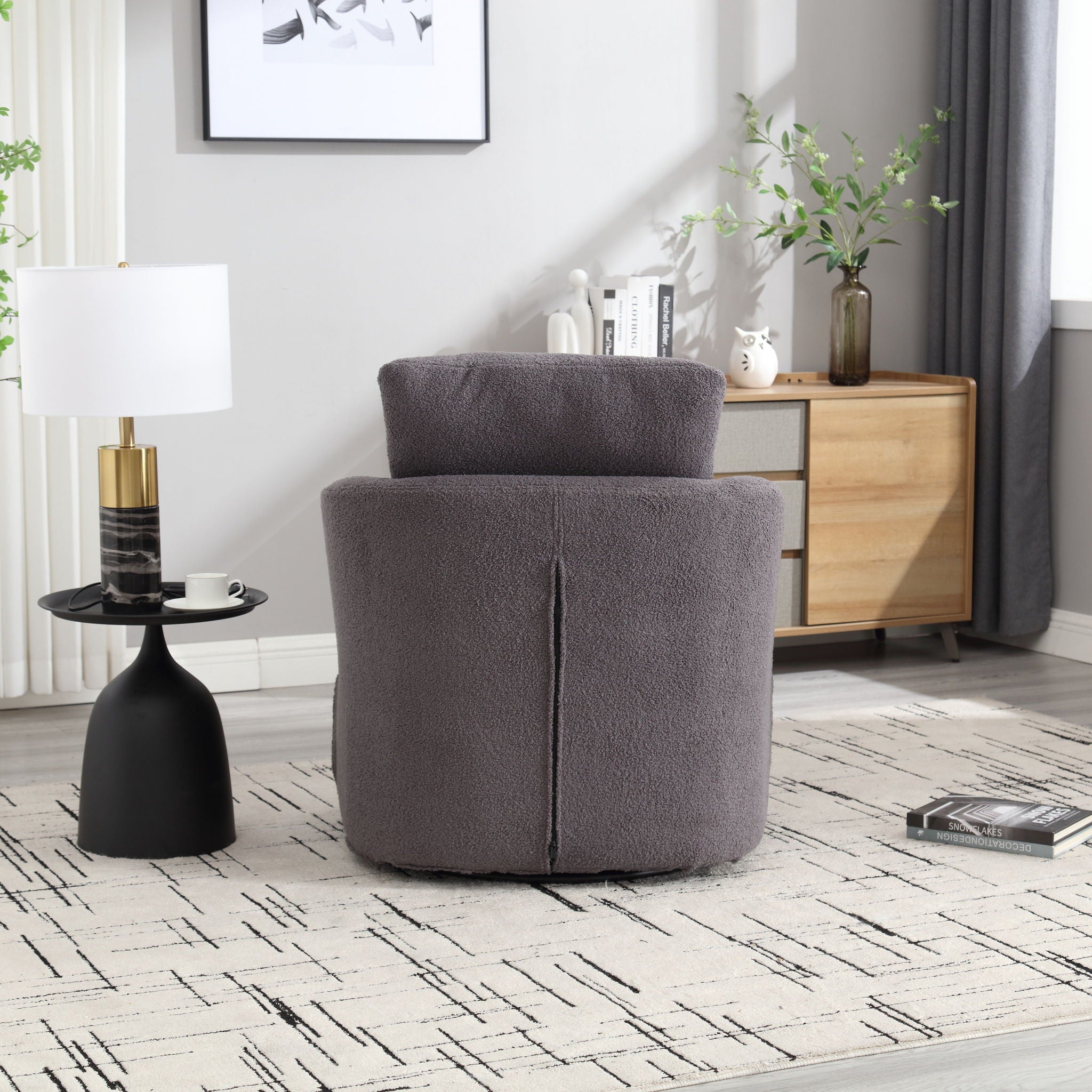 Modern Barrel Comfy Round Accent Sofa Chair, 360 Degree Swivel