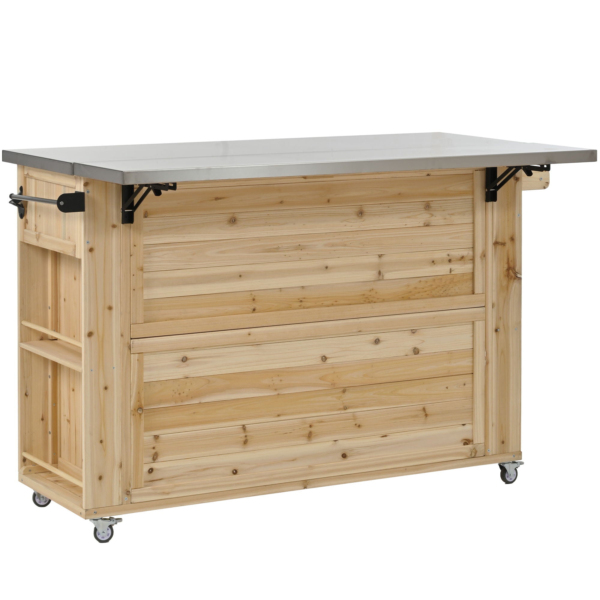 Outdoor Kitchen Island With Stainless Steel Top, Ample Storage Space, Towel And Spice Racks And A Bottle Opener
