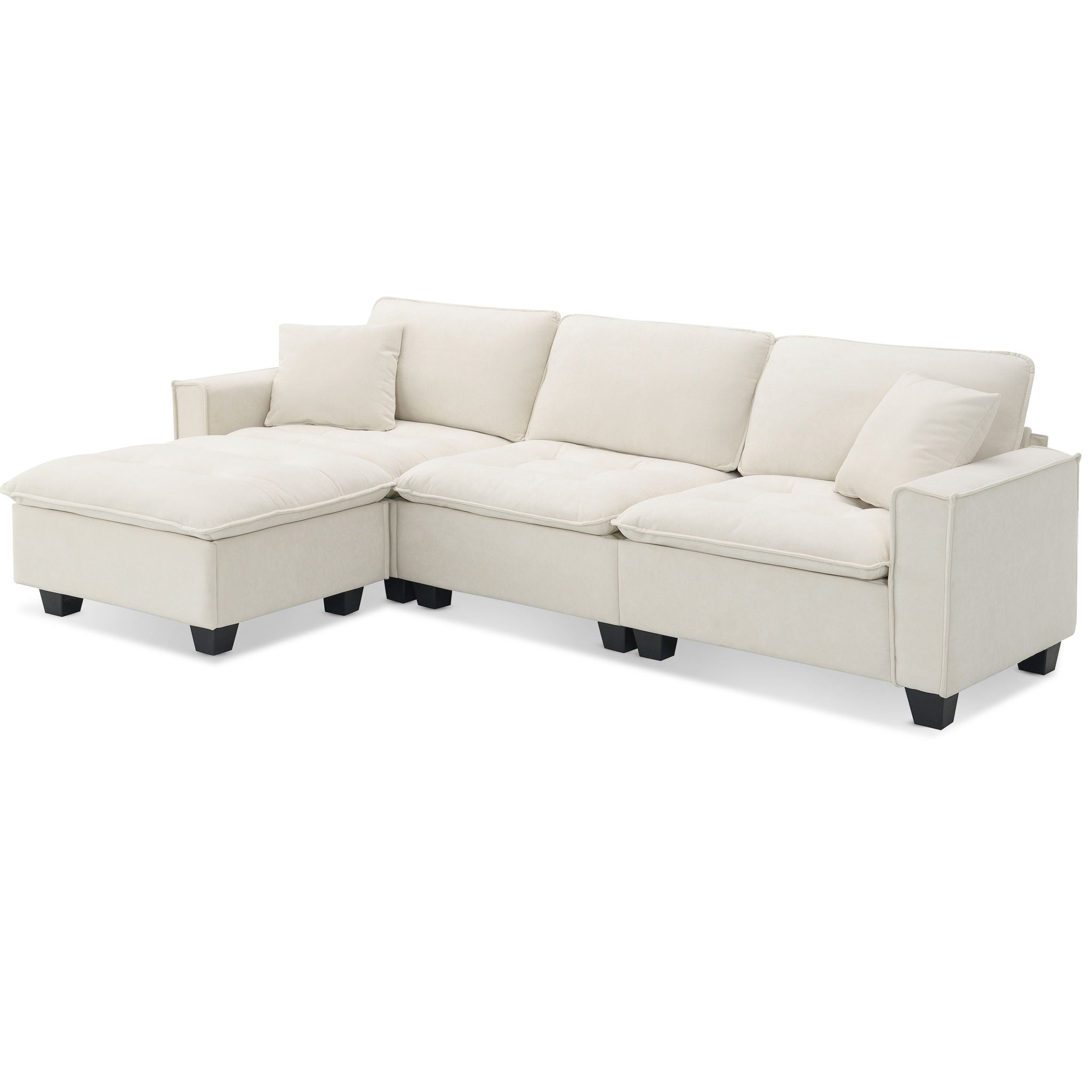 Modern Convertible Sectional L Shaped Reversible Couch Set With Free Pillows 4 Seat Suede Sleeper Sofa With Ottoman