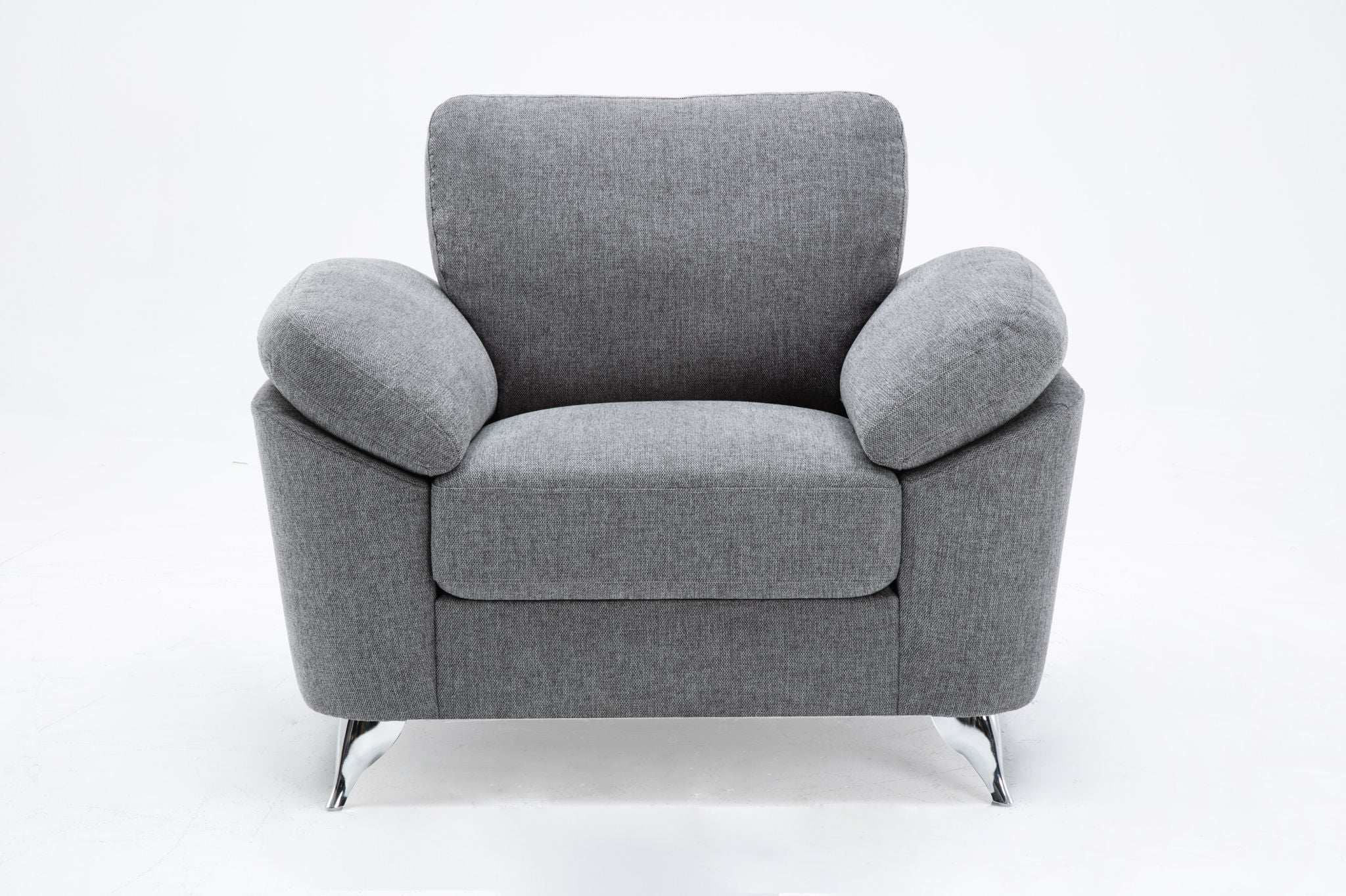 Villanelle - Linen Chair With Chrome Finish Legs - Light Gray