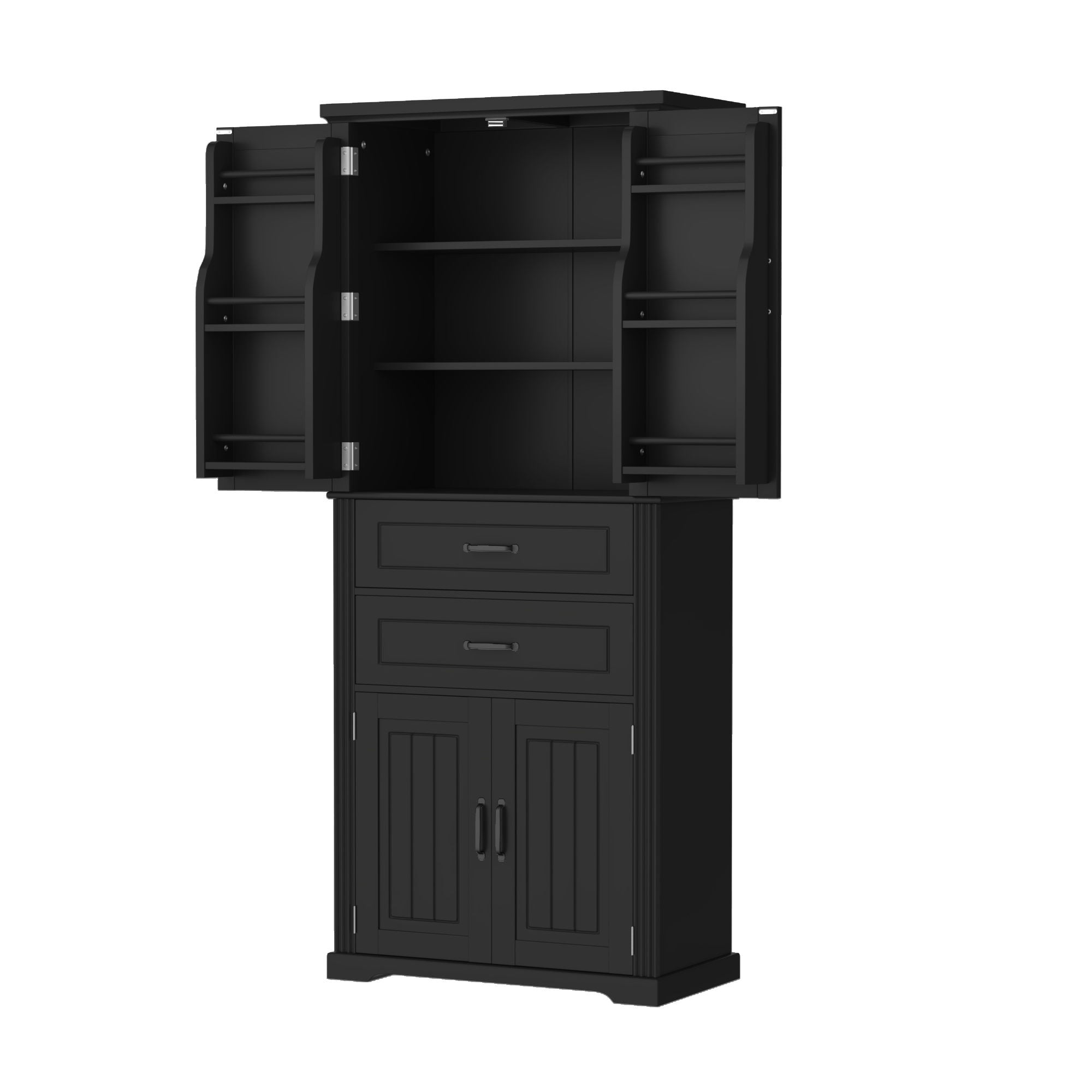 Multi Functional Storage Cabinet With Adjustable Shelves, 2 Drawers, Door Shelves