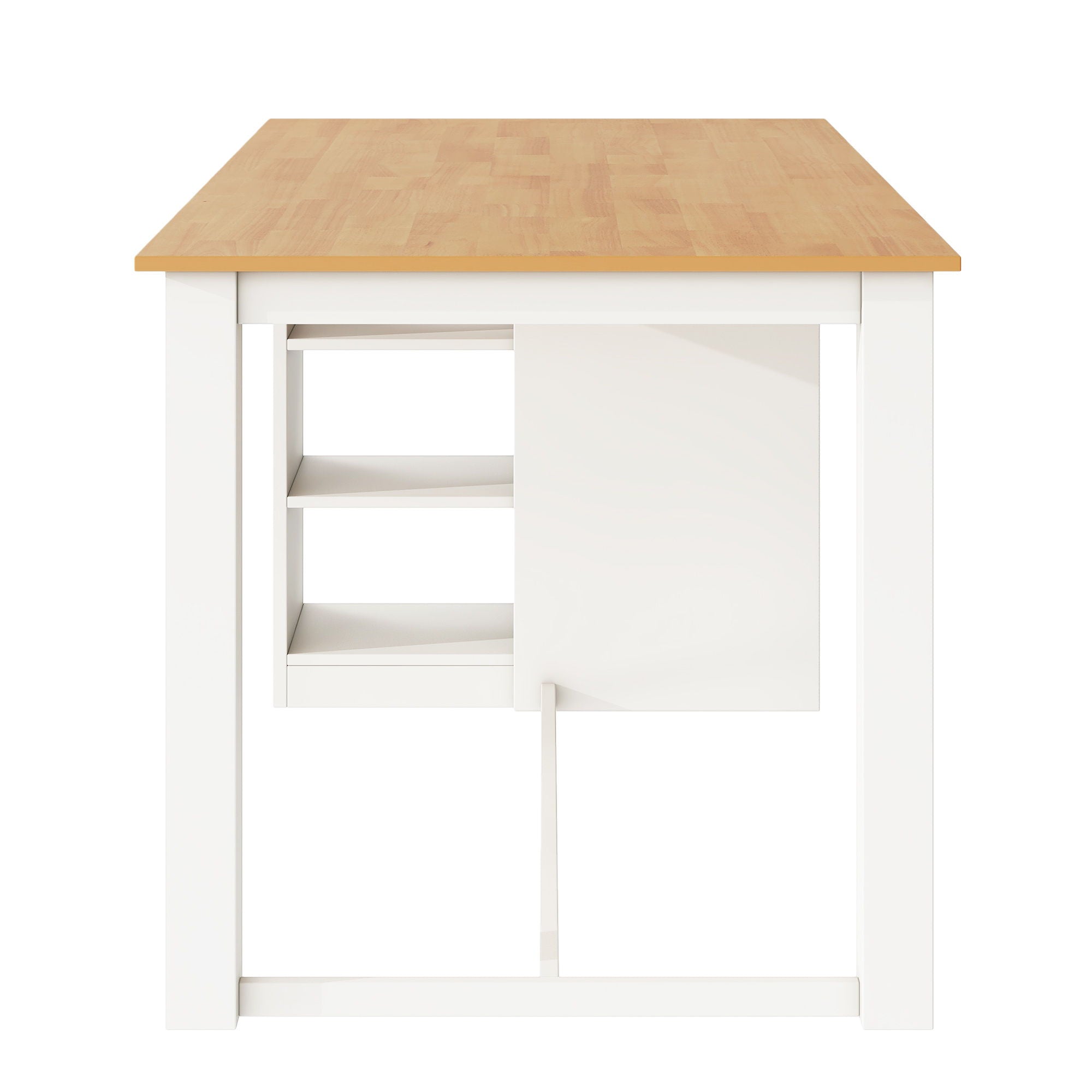 Solid Wood Farmhouse Counter Height Dining Table Set With 3 Tier Storage Shelves