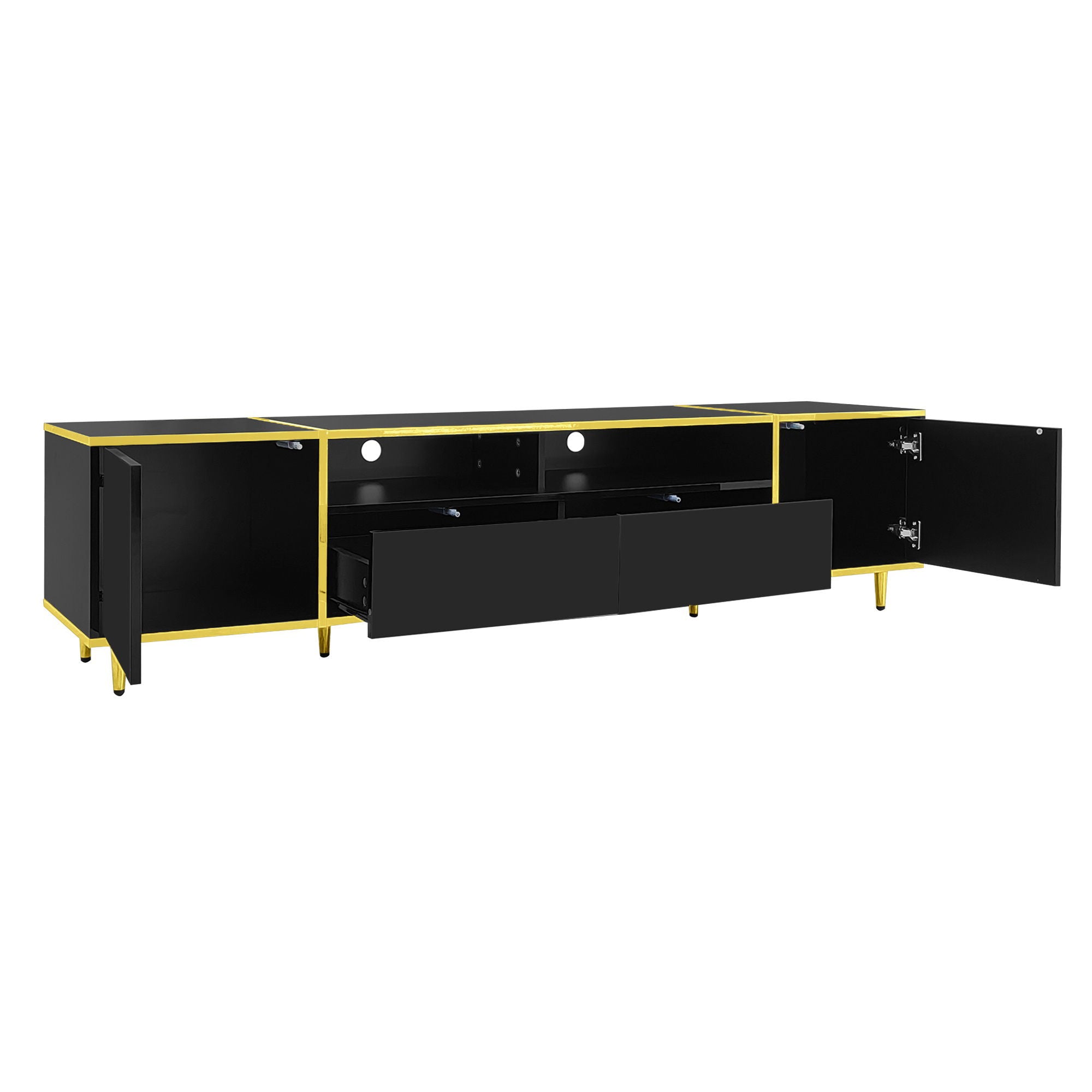 TV Stand For TVs Up To 80", Entertainment Center With 2 Shelves And LED Lights