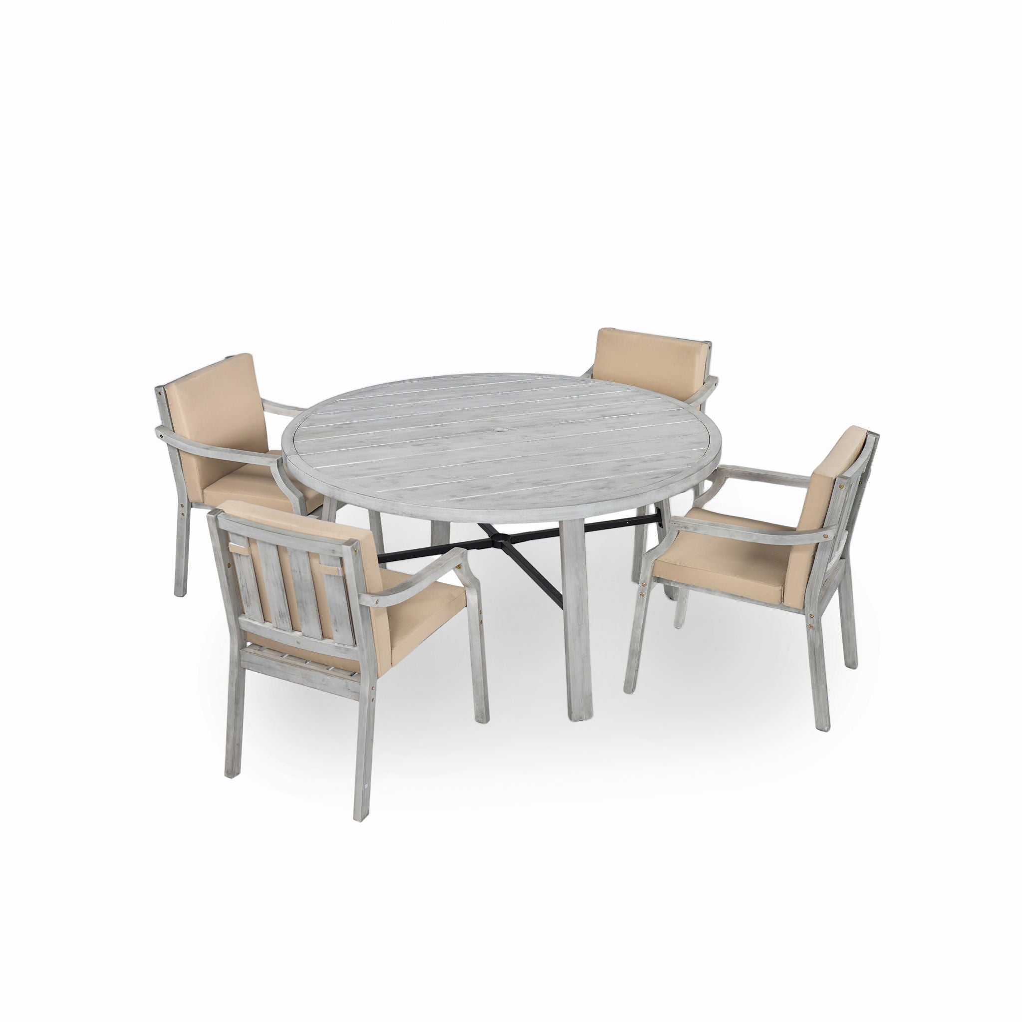 4 Person Outdoor Dining Set With Umbrella Hole And Removable Cushions For Patio - Gray