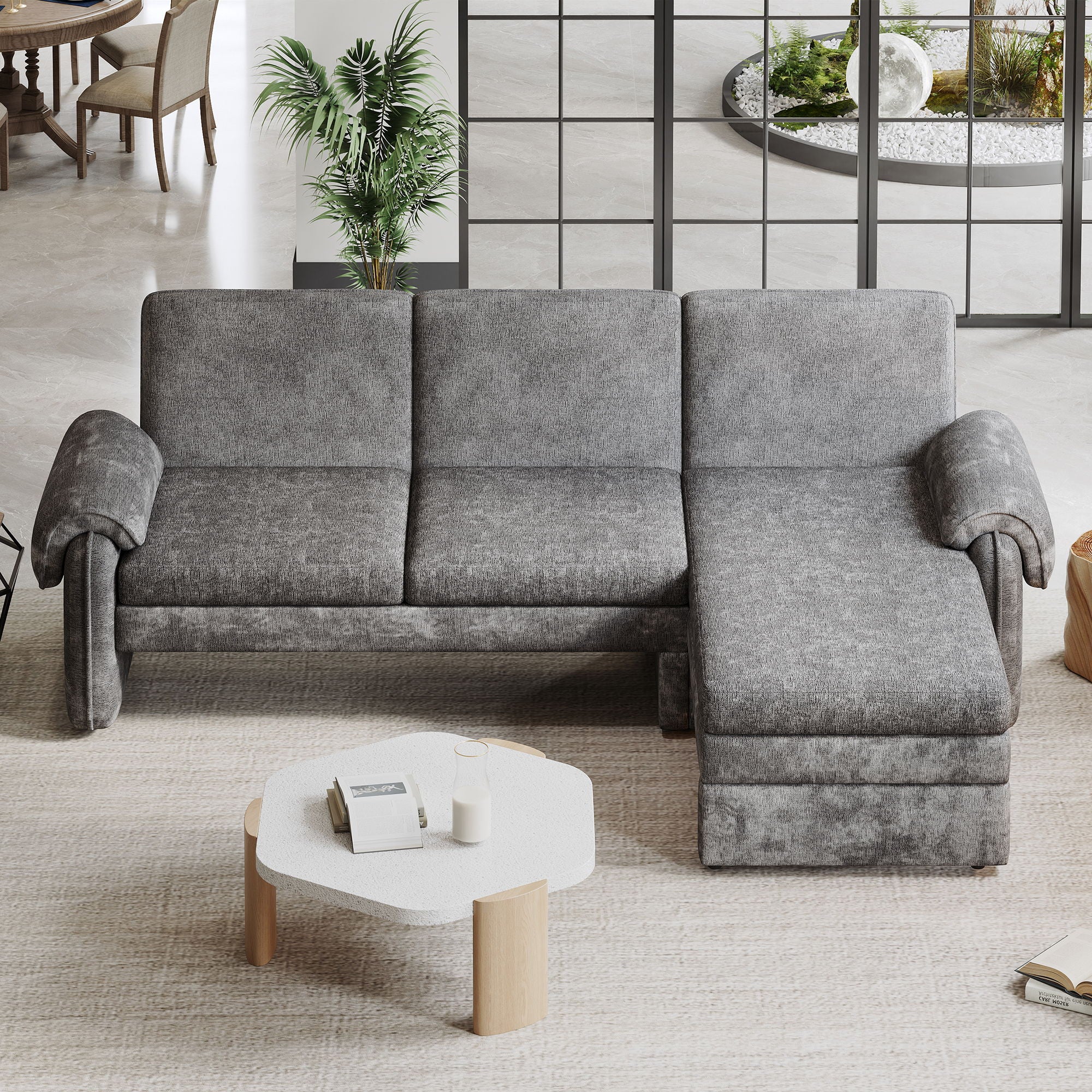 Convertible Futon Sofa Bed With Adjustable Backrest, Reversible Chaise Lounge And 2 Removable Armrest Pillows