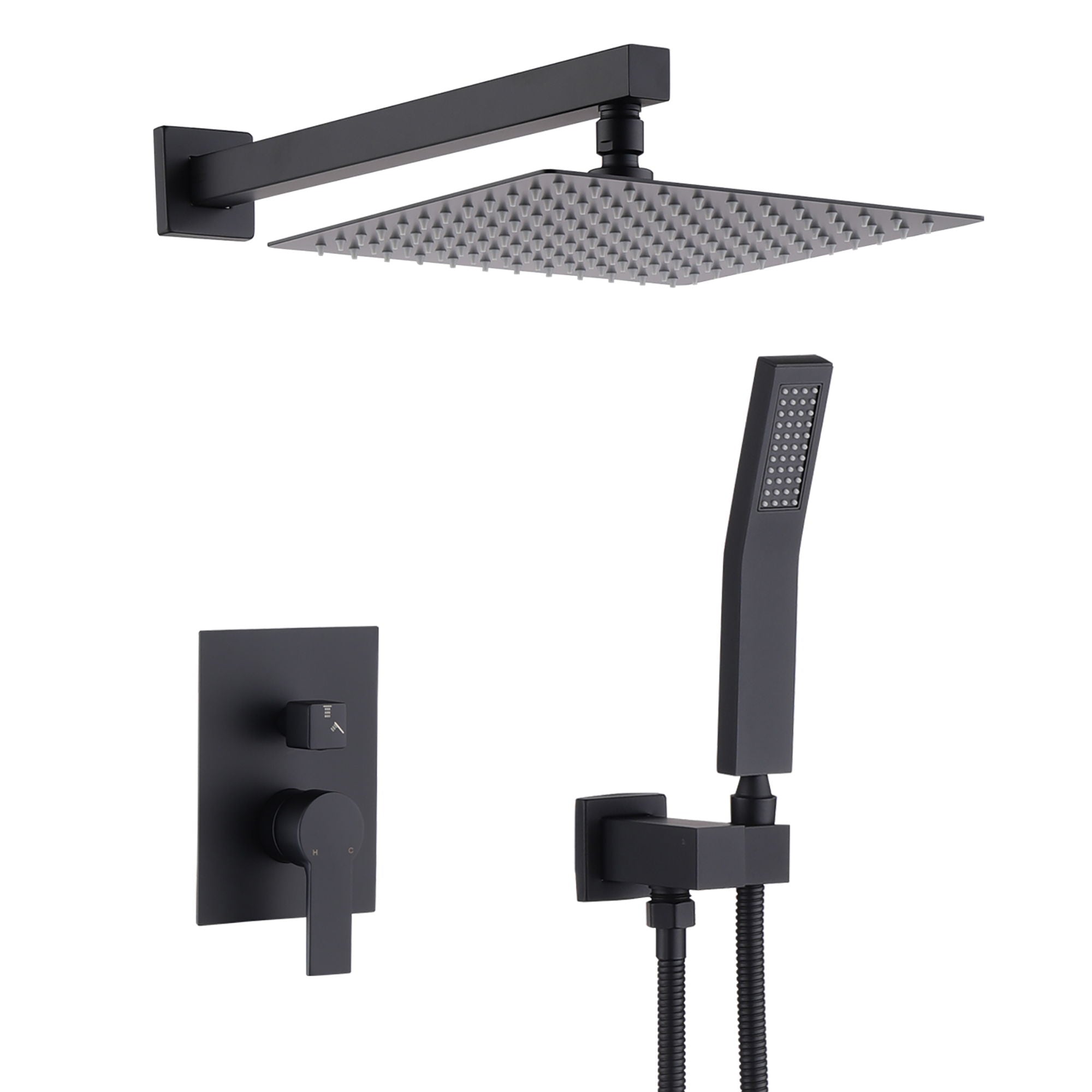 Luxury Bathroom Ceiling Mount 12" Rain Mixer Shower System With Brushed Nickel - Matte Black