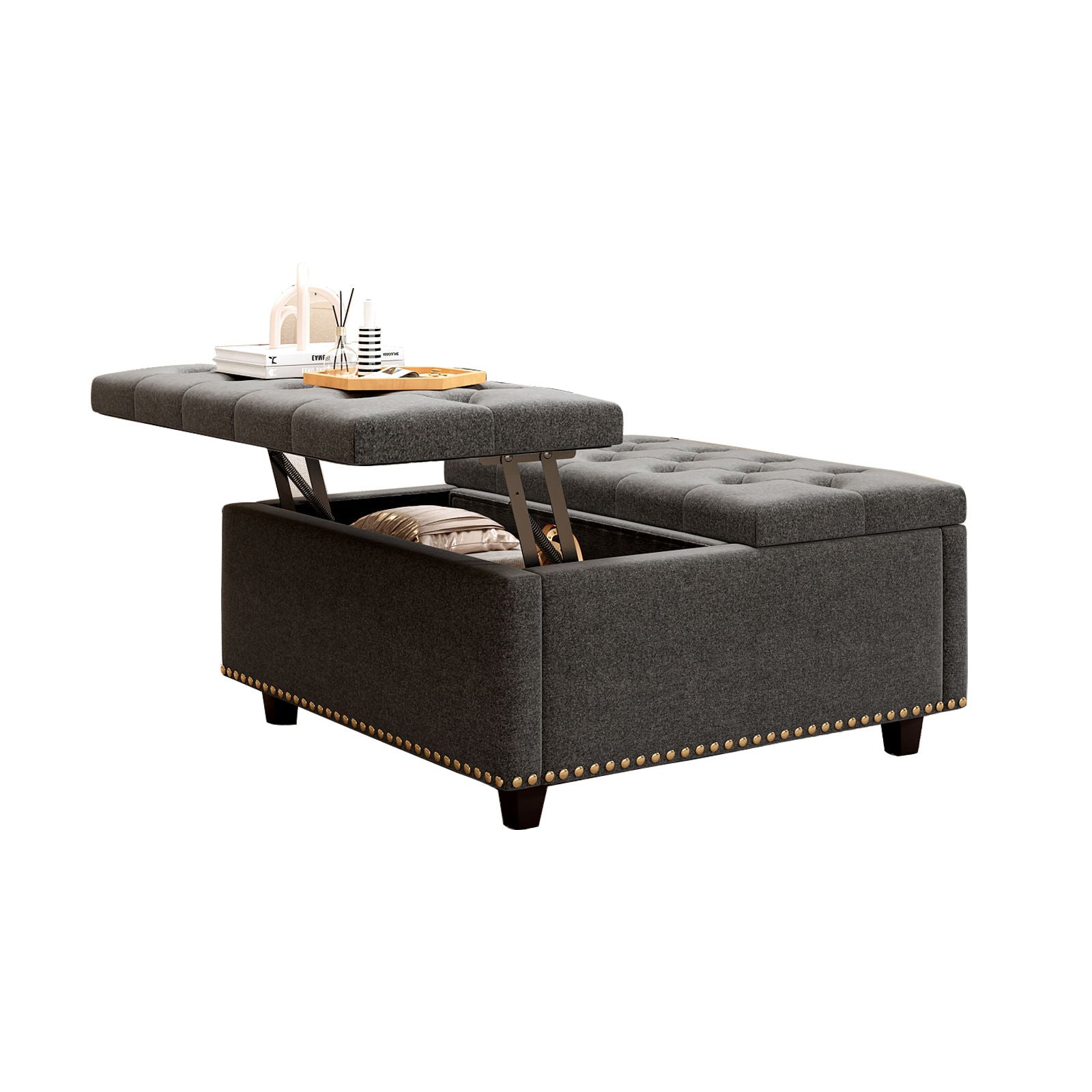 Large Square Storage Ottoman With 2 Storage Doors