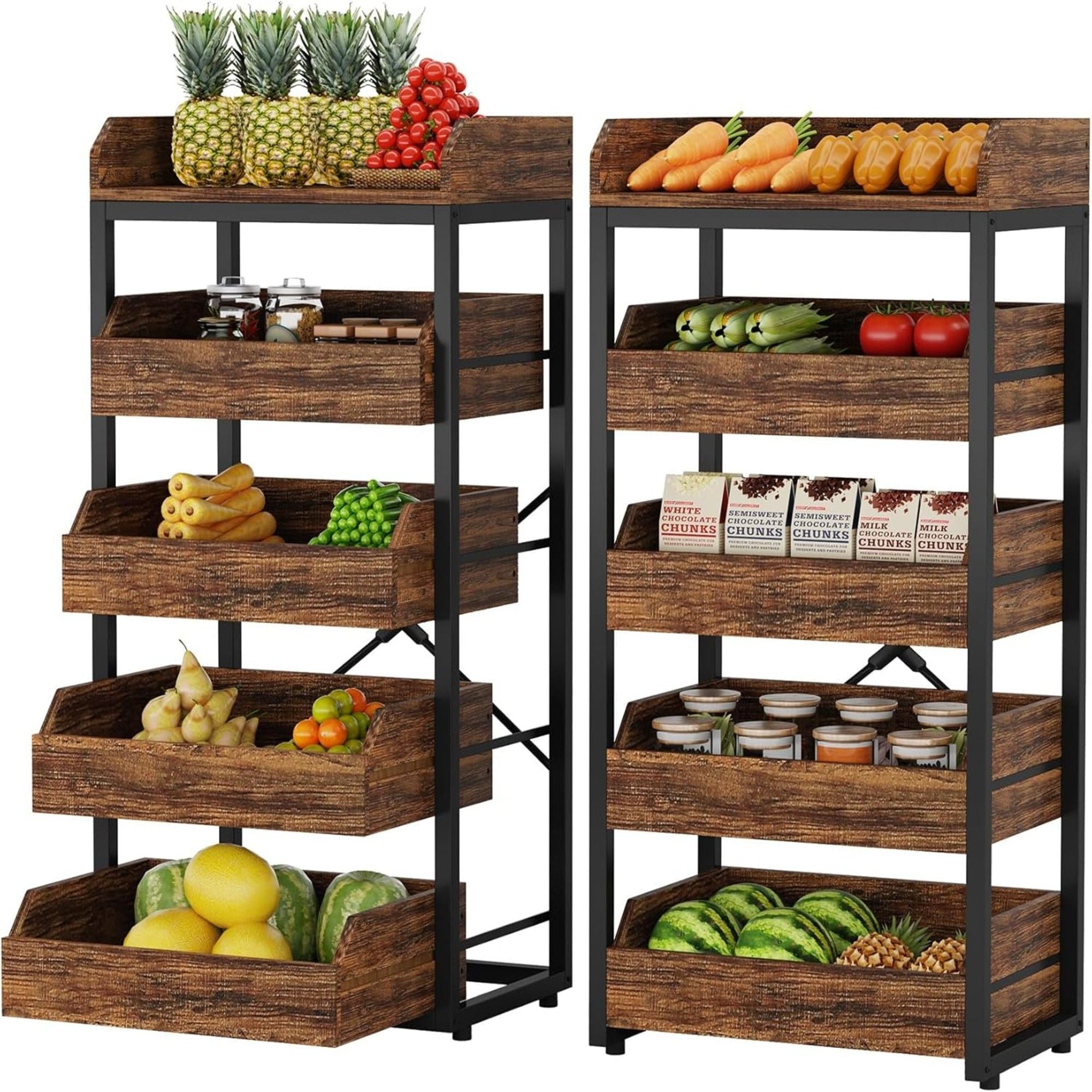 5 Tier Pull Out Fruit Vegetable & Snack Storage Rack - Brown / Black